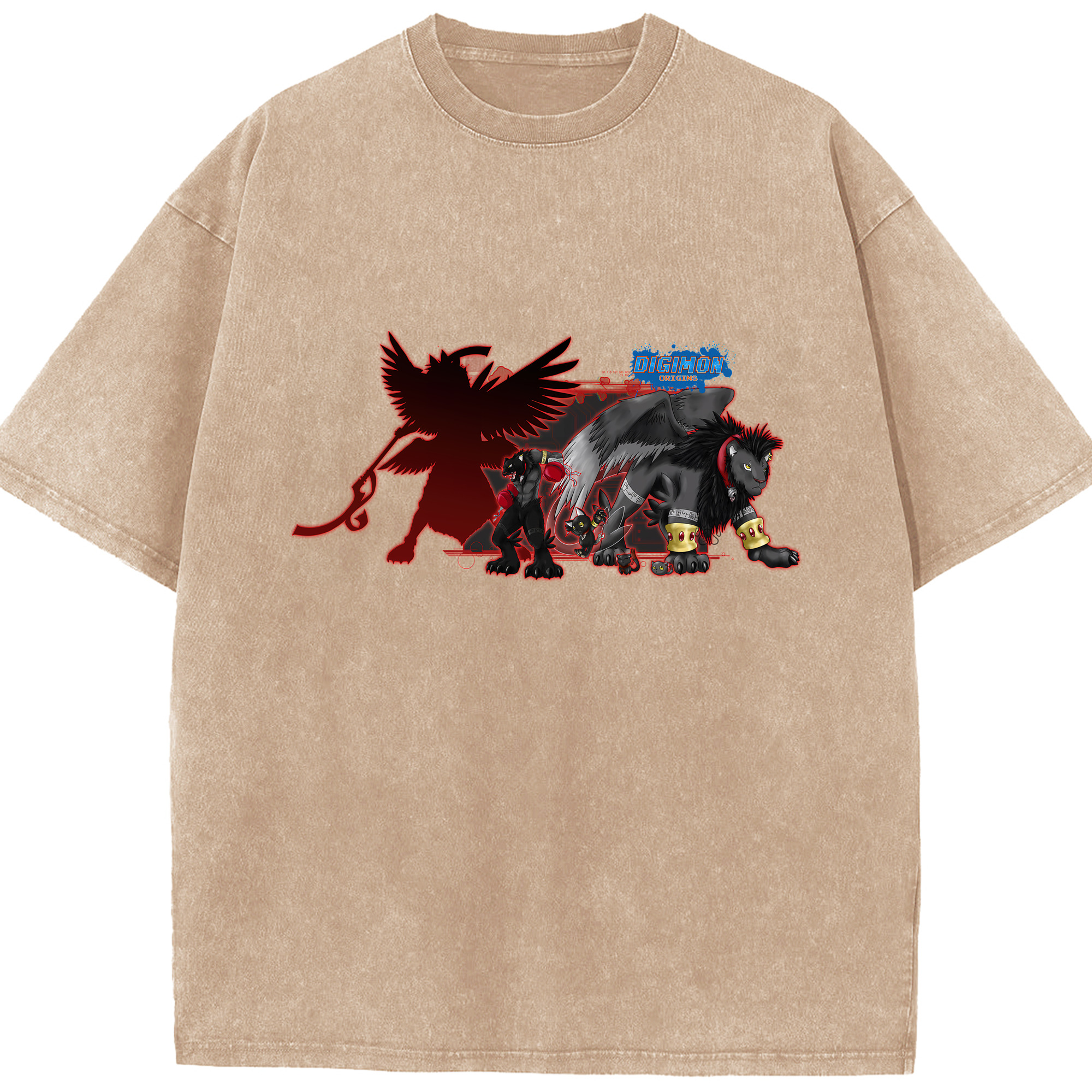 （画像用） Digimon デジタルモンスター/デジモン 綿100% ヴィンテージ風 半袖Tシャツ（フロントプリント）