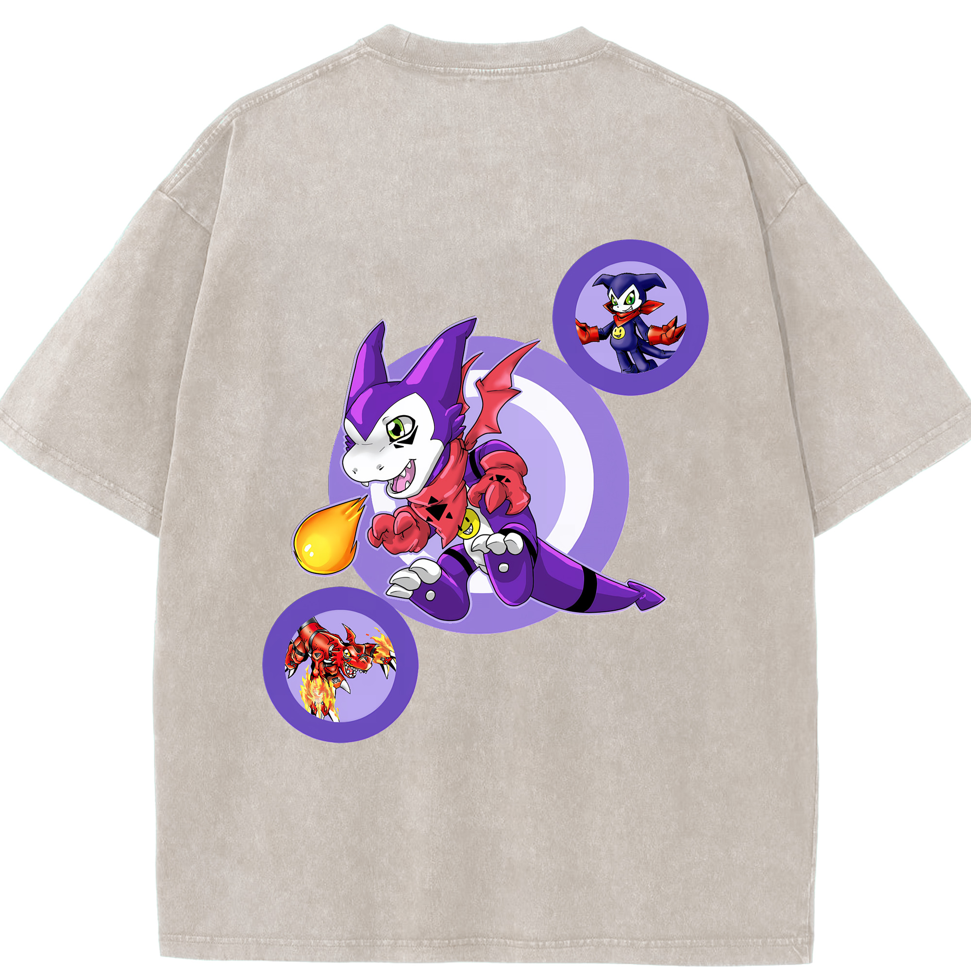 （画像用） Digimon デジタルモンスター/デジモン 綿100% ヴィンテージ風 半袖Tシャツ（背面プリント）