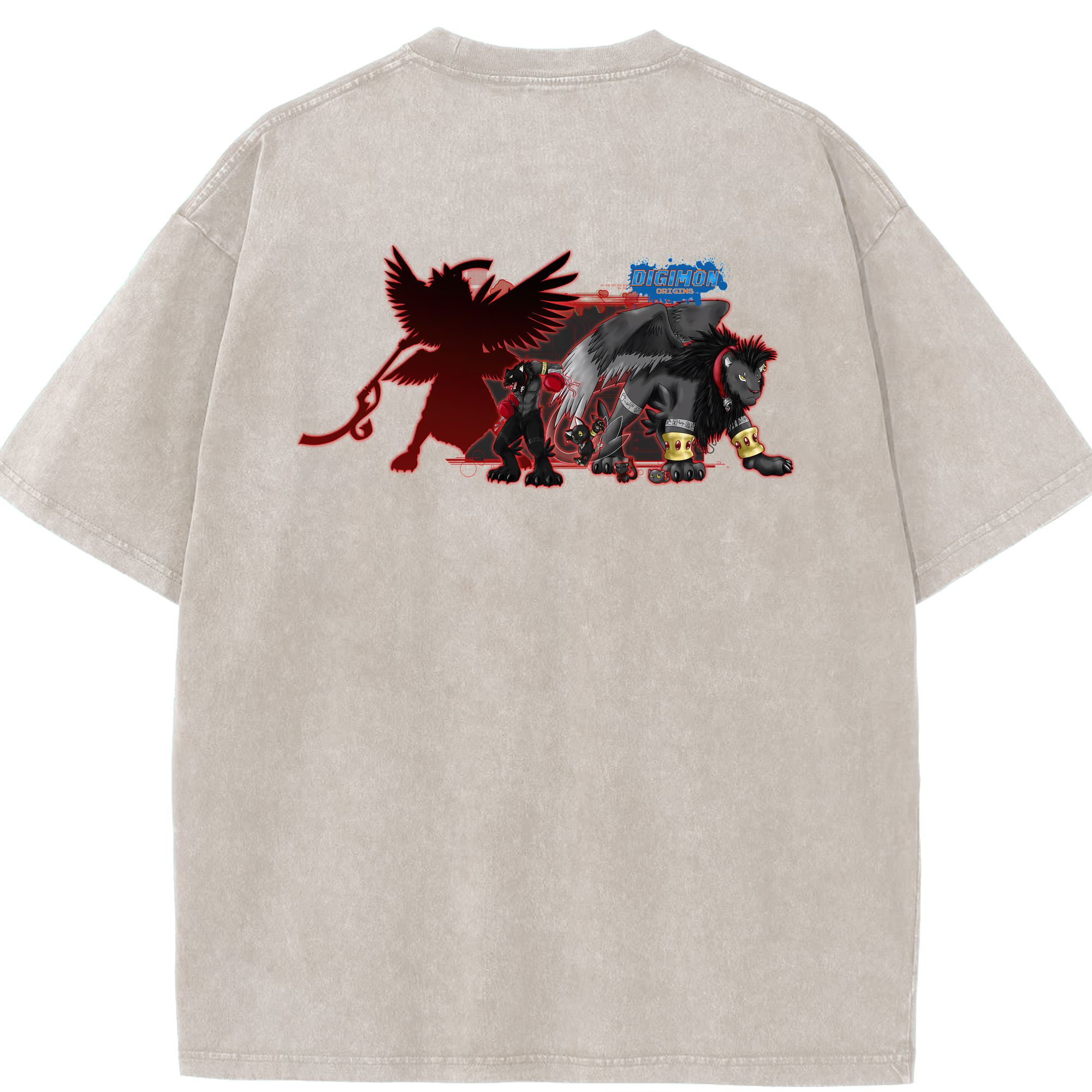 （画像用） Digimon デジタルモンスター/デジモン 綿100% ヴィンテージ風 半袖Tシャツ（背面プリント）