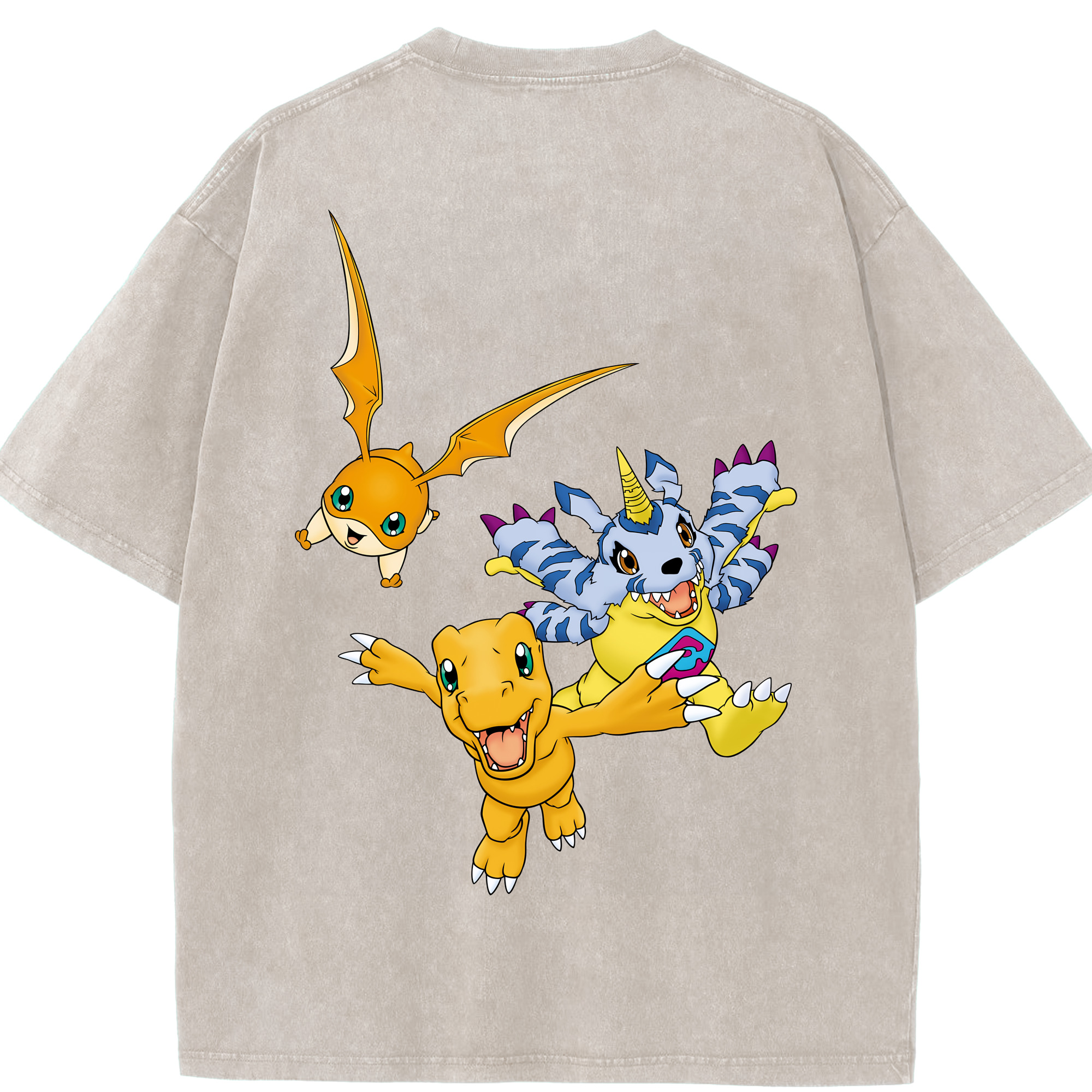 （画像用） Digimon デジタルモンスター/デジモン 綿100% ヴィンテージ風 半袖Tシャツ（背面プリント）