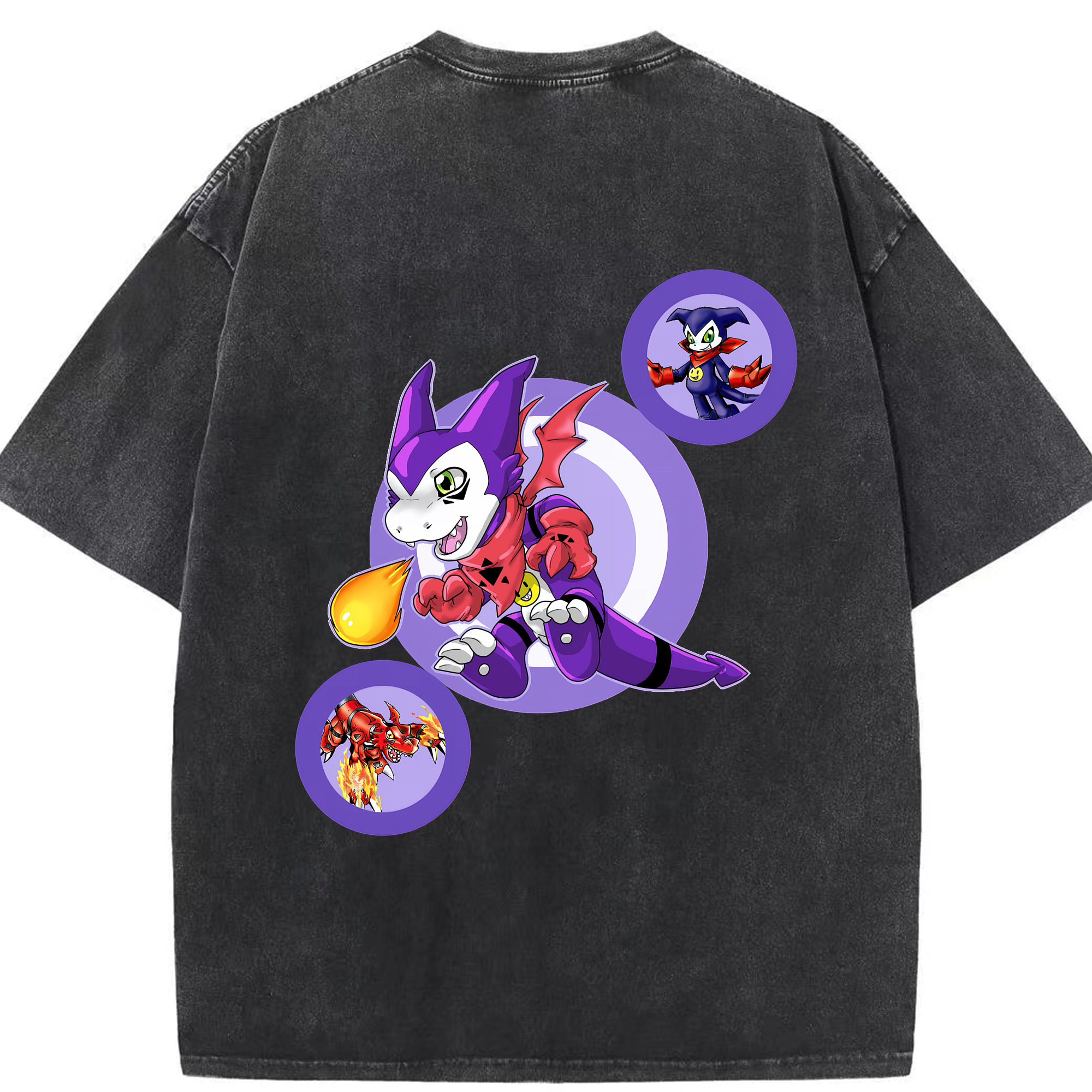 （画像用） Digimon デジタルモンスター/デジモン 綿100% ヴィンテージ風 半袖Tシャツ（背面プリント）