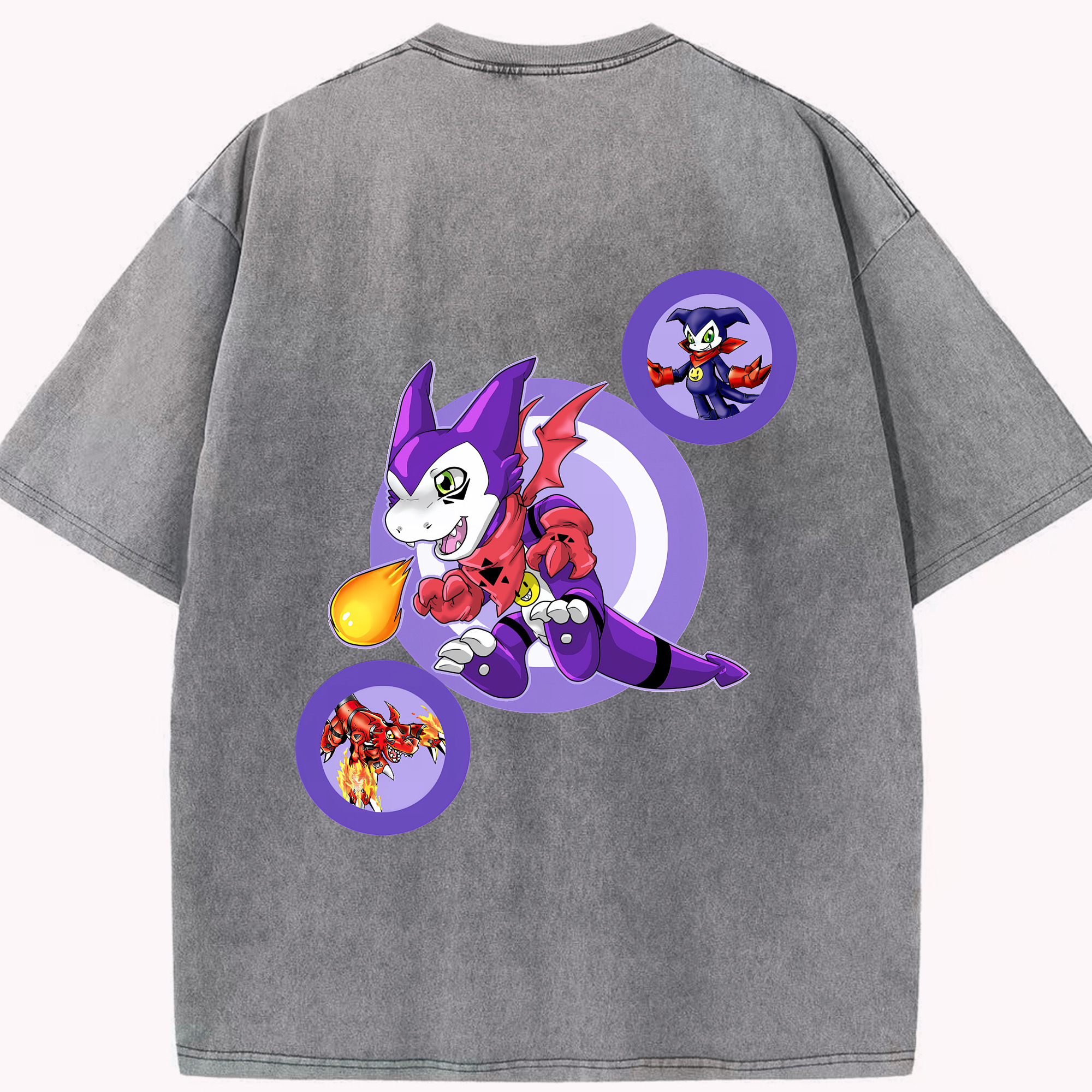（画像用） Digimon デジタルモンスター/デジモン 綿100% ヴィンテージ風 半袖Tシャツ（背面プリント）