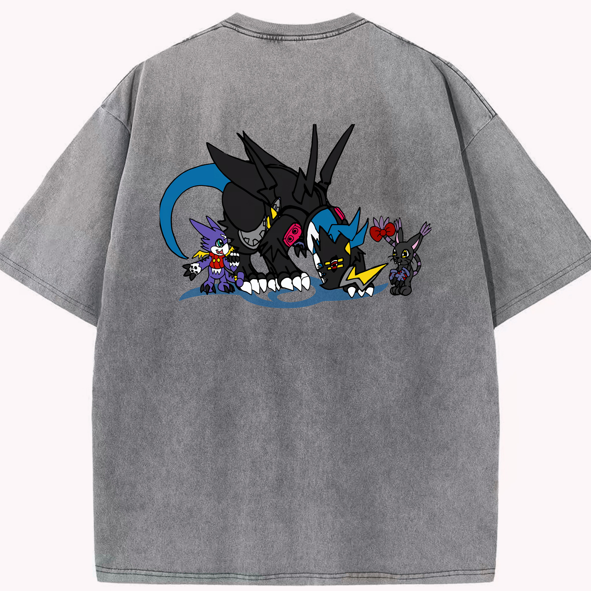 （画像用） Digimon デジタルモンスター/デジモン 綿100% ヴィンテージ風 半袖Tシャツ（背面プリント）