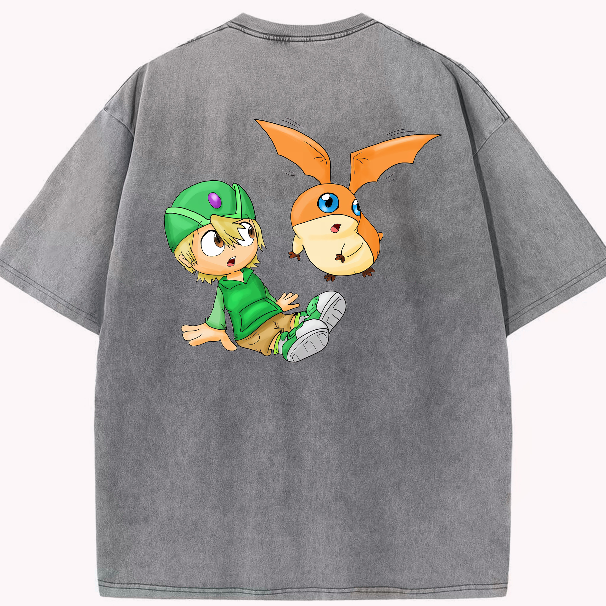 （画像用） Digimon デジタルモンスター/デジモン 綿100% ヴィンテージ風 半袖Tシャツ（背面プリント）