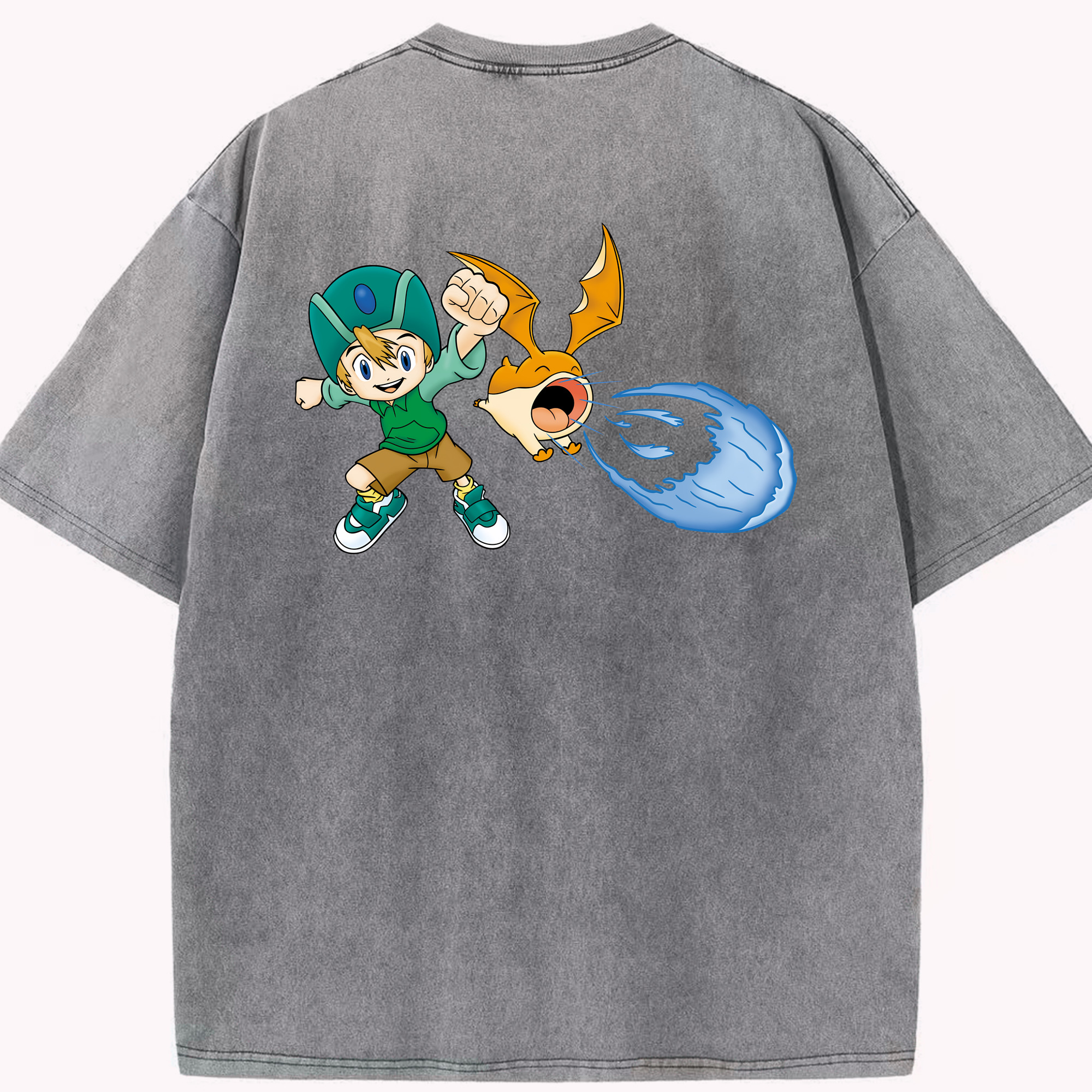 （画像用） Digimon デジタルモンスター/デジモン 綿100% ヴィンテージ風 半袖Tシャツ（背面プリント）