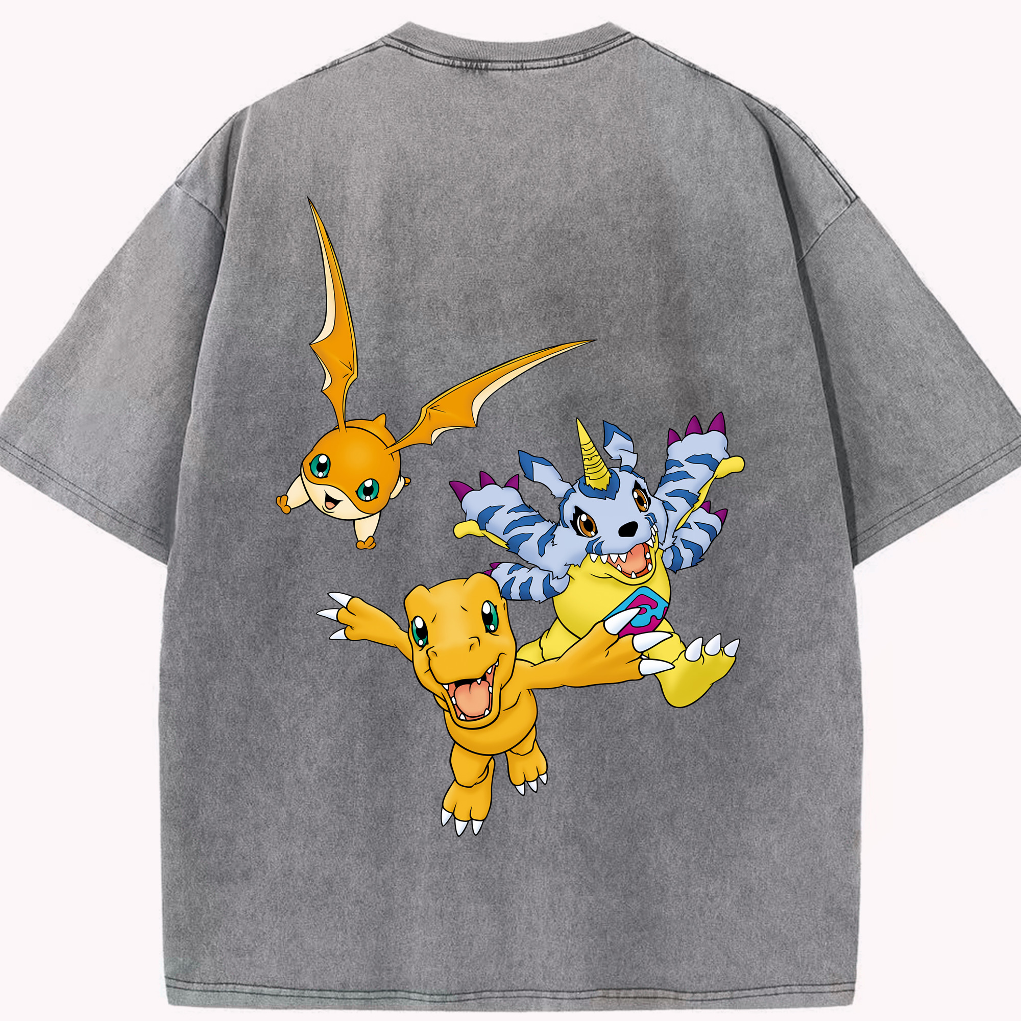 （画像用） Digimon デジタルモンスター/デジモン 綿100% ヴィンテージ風 半袖Tシャツ（背面プリント）