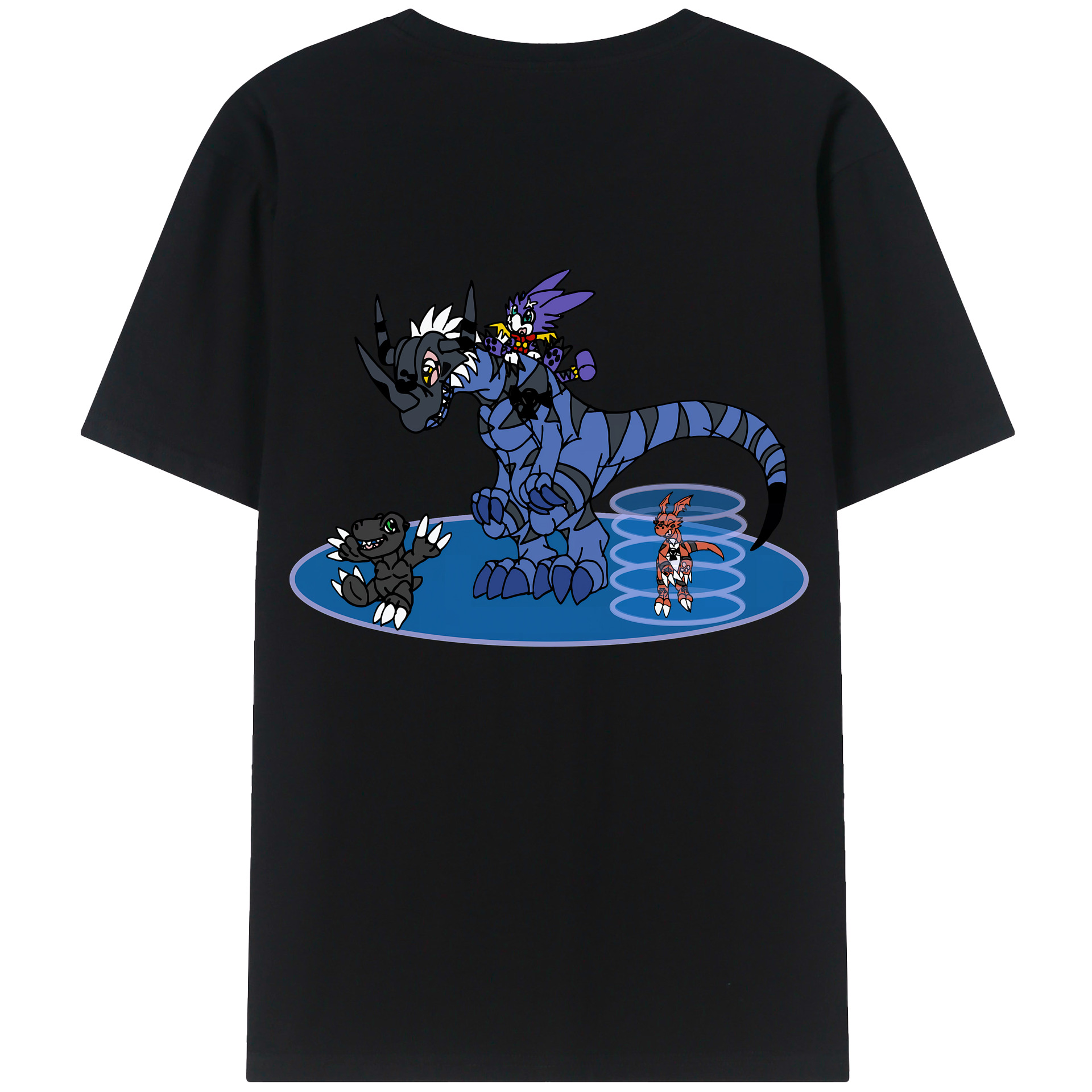 （画像用） Digimon デジタルモンスター/デジモン 綿100％ メンズ半袖Tシャツ（バックプリント） 通気性