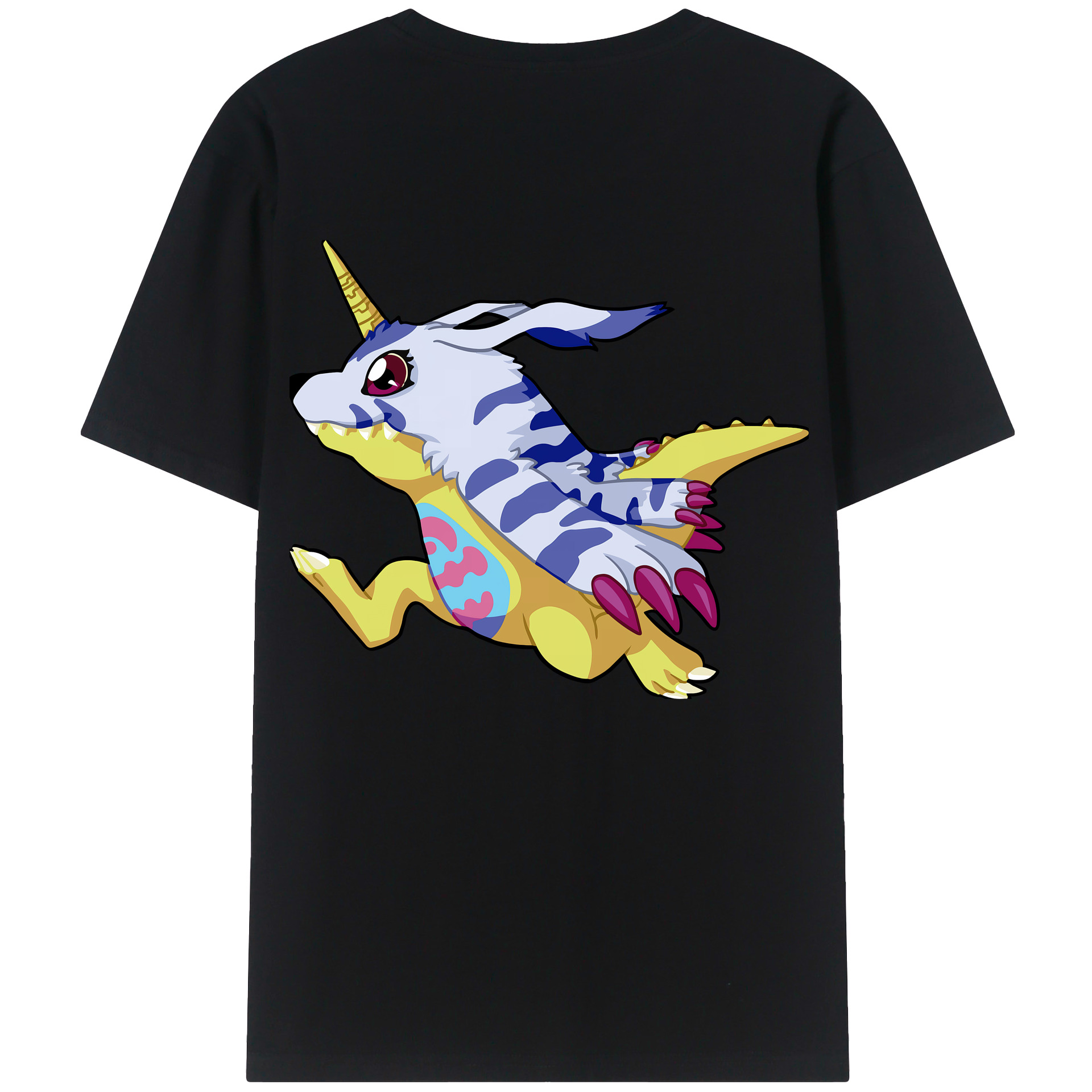 （画像用） Digimon デジタルモンスター/デジモン 綿100％ メンズ半袖Tシャツ（バックプリント） 通気性