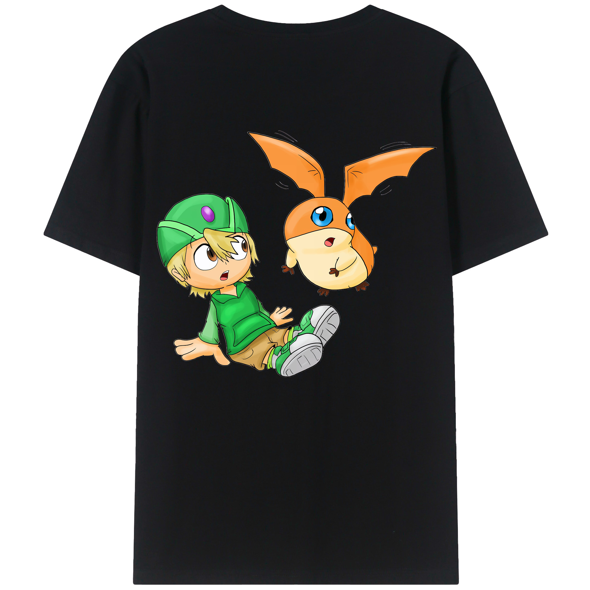 （画像用） Digimon デジタルモンスター/デジモン 綿100％ メンズ半袖Tシャツ（バックプリント） 通気性