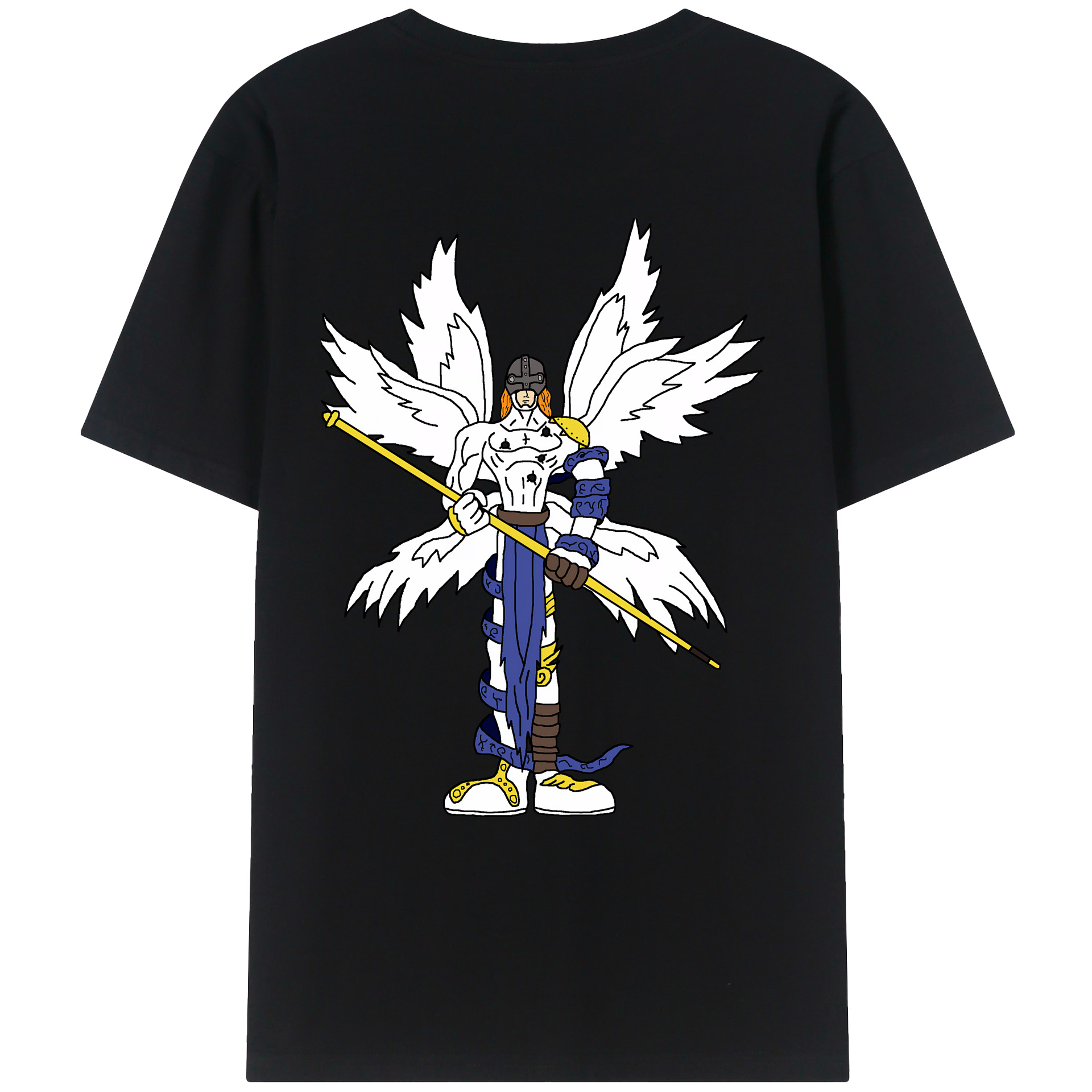 （画像用） Digimon デジタルモンスター/デジモン 綿100％ メンズ半袖Tシャツ（バックプリント） 通気性