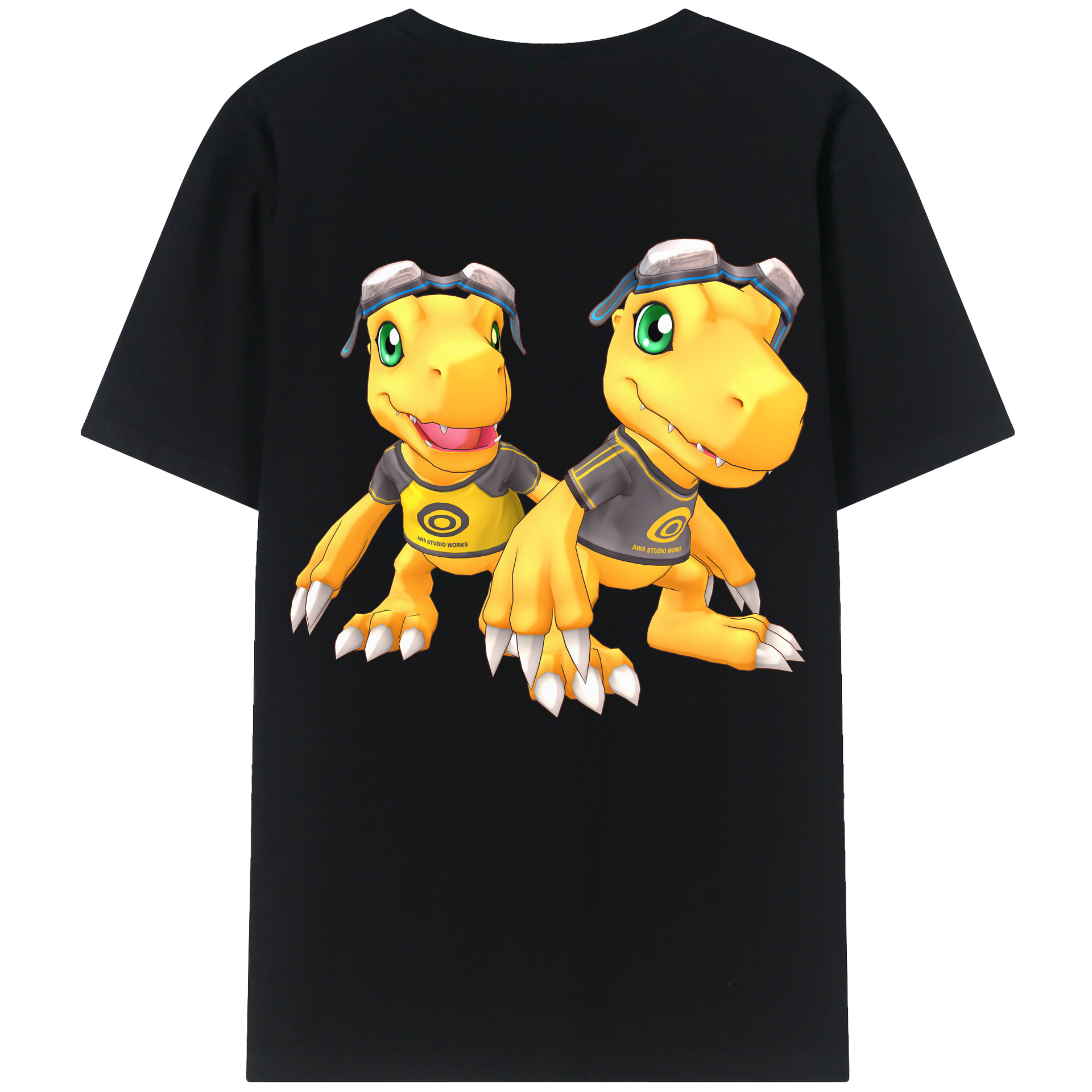 （画像用） Digimon デジタルモンスター/デジモン 綿100％ メンズ半袖Tシャツ（バックプリント） 通気性