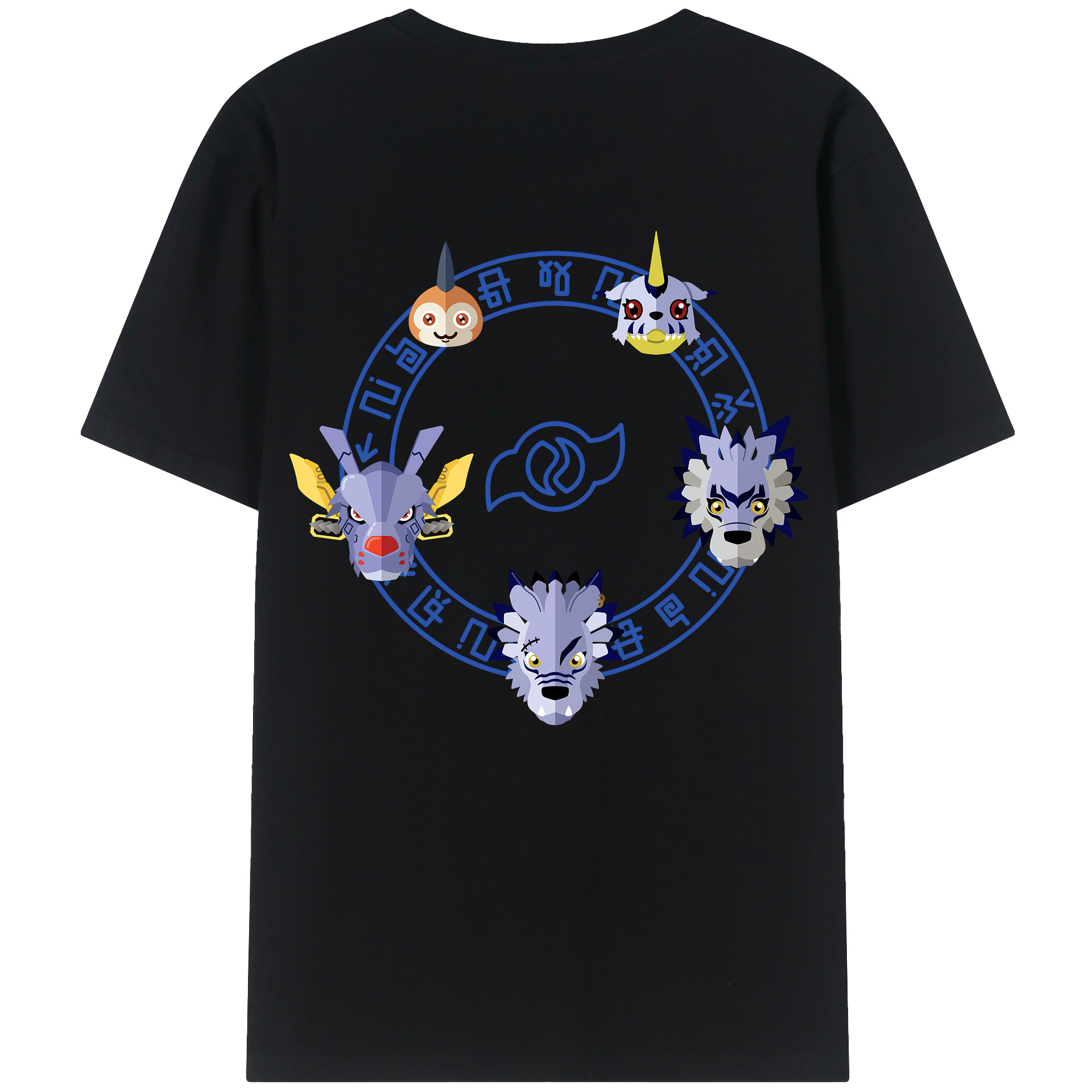 （画像用） Digimon デジタルモンスター/デジモン 綿100％ メンズ半袖Tシャツ（バックプリント） 通気性