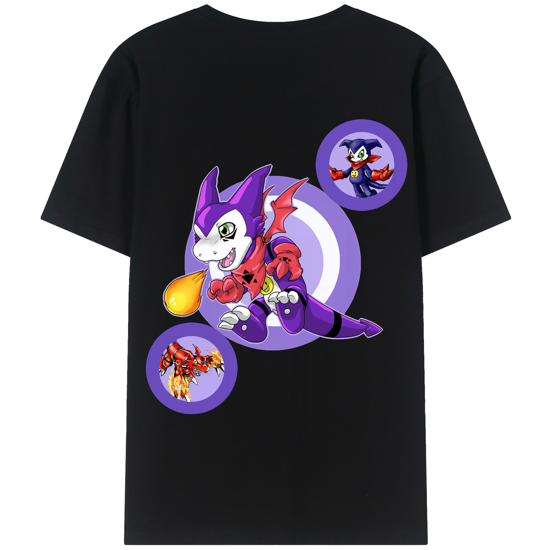 （画像用） Digimon デジタルモンスター/デジモン 綿100％ メンズ半袖Tシャツ（バックプリント） 通気性