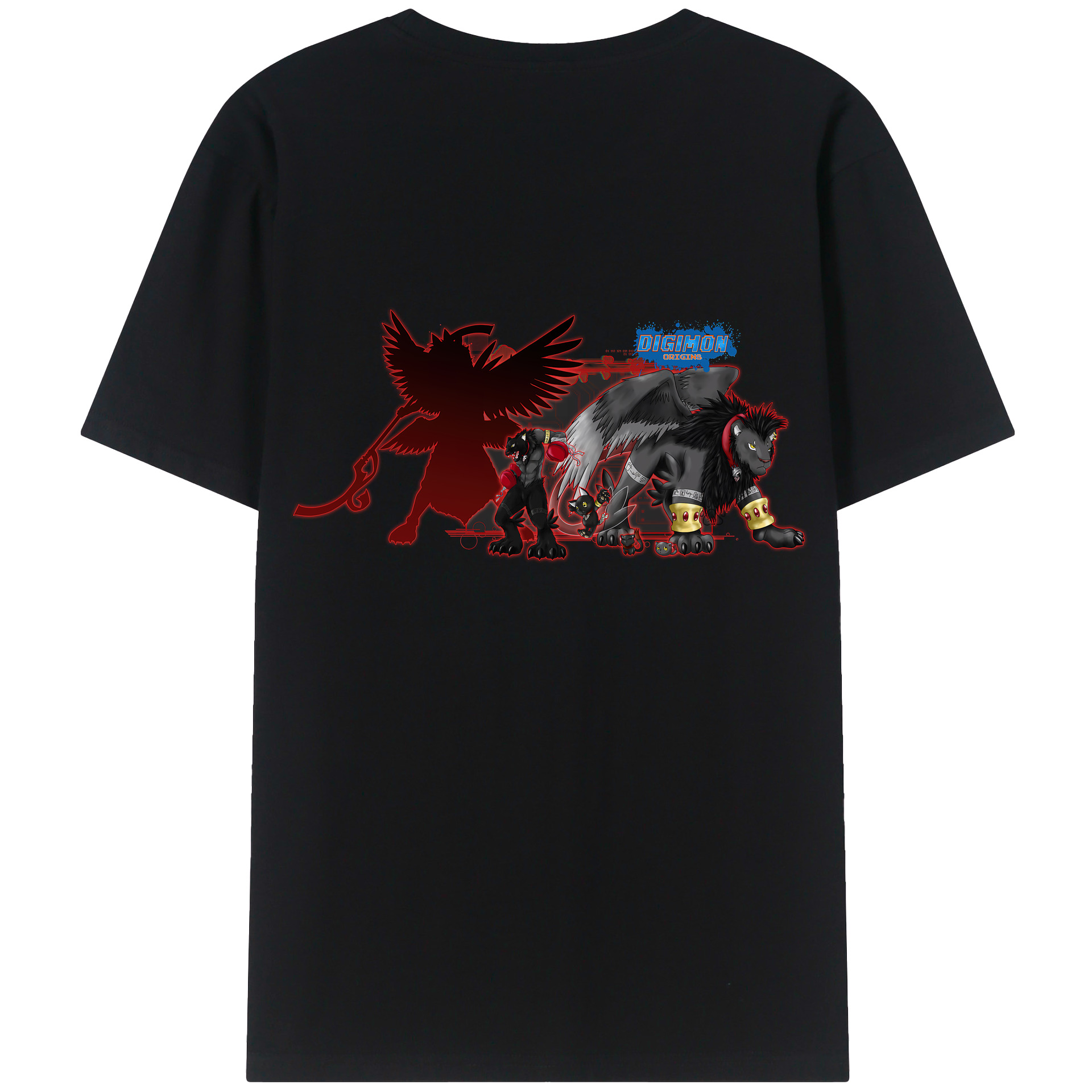 （画像用） Digimon デジタルモンスター/デジモン 綿100％ メンズ半袖Tシャツ（バックプリント） 通気性