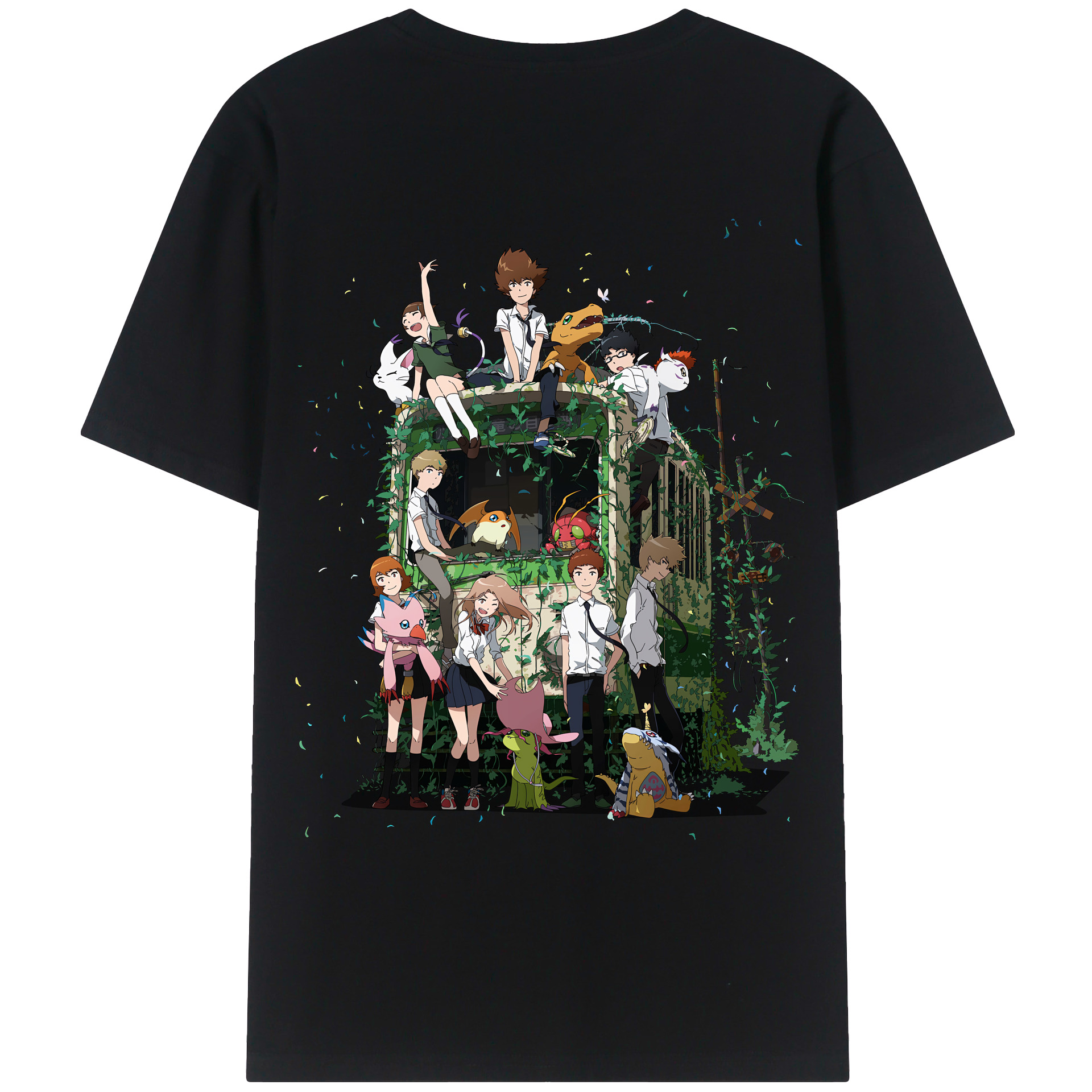 （画像用） Digimon デジタルモンスター/デジモン 綿100％ メンズ半袖Tシャツ（バックプリント） 通気性