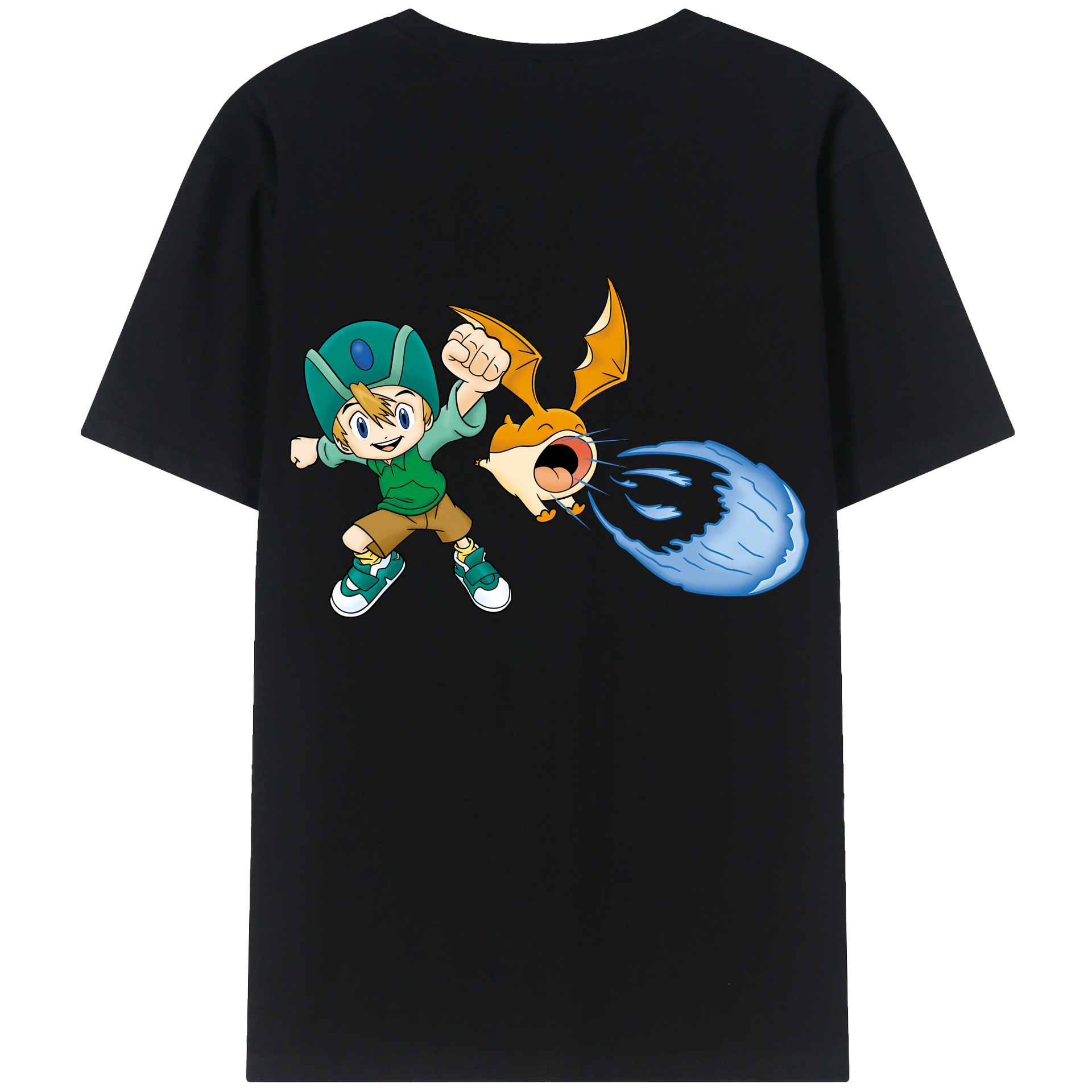 （画像用） Digimon デジタルモンスター/デジモン 綿100％ メンズ半袖Tシャツ（バックプリント） 通気性