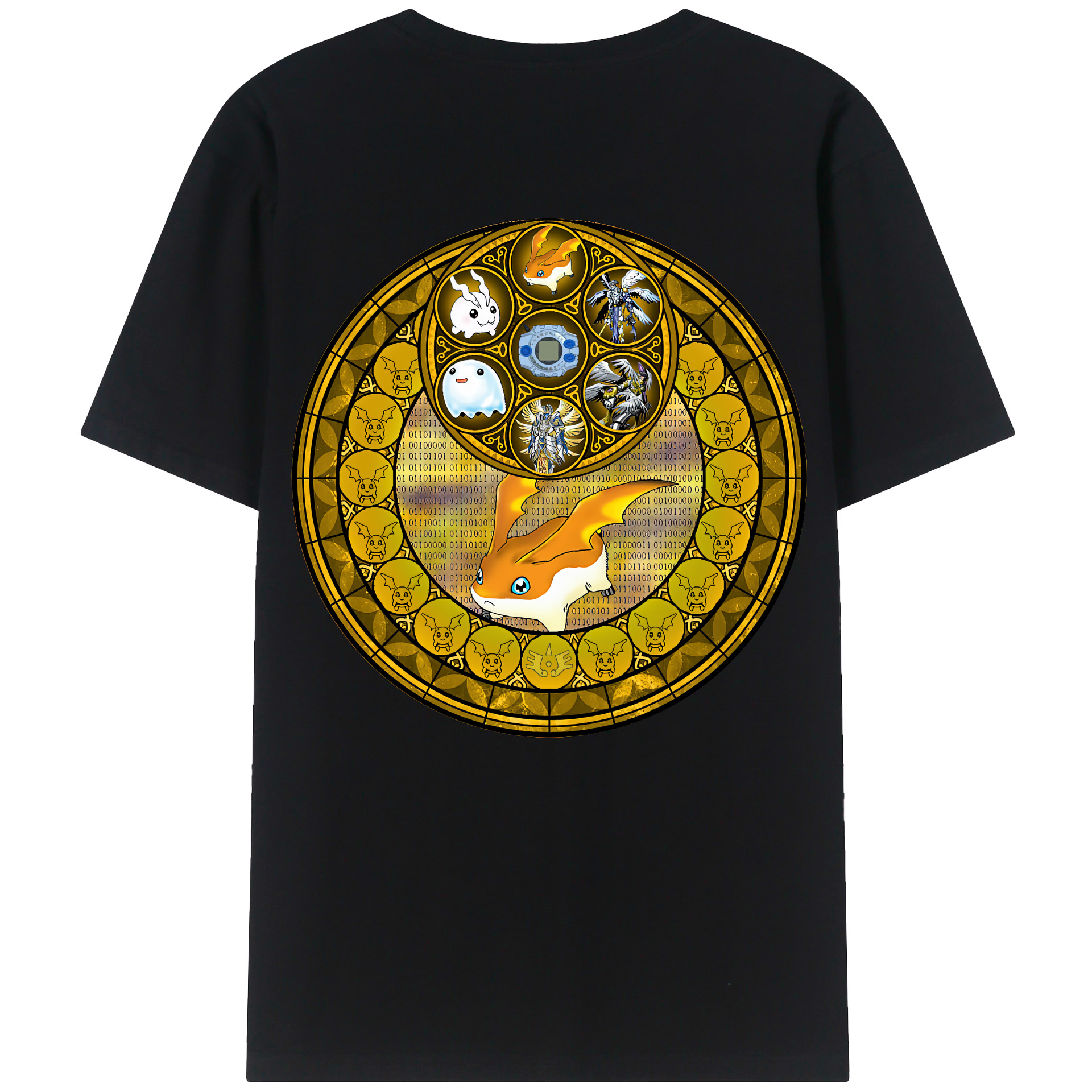 （画像用） Digimon デジタルモンスター/デジモン 綿100％ メンズ半袖Tシャツ（バックプリント） 通気性