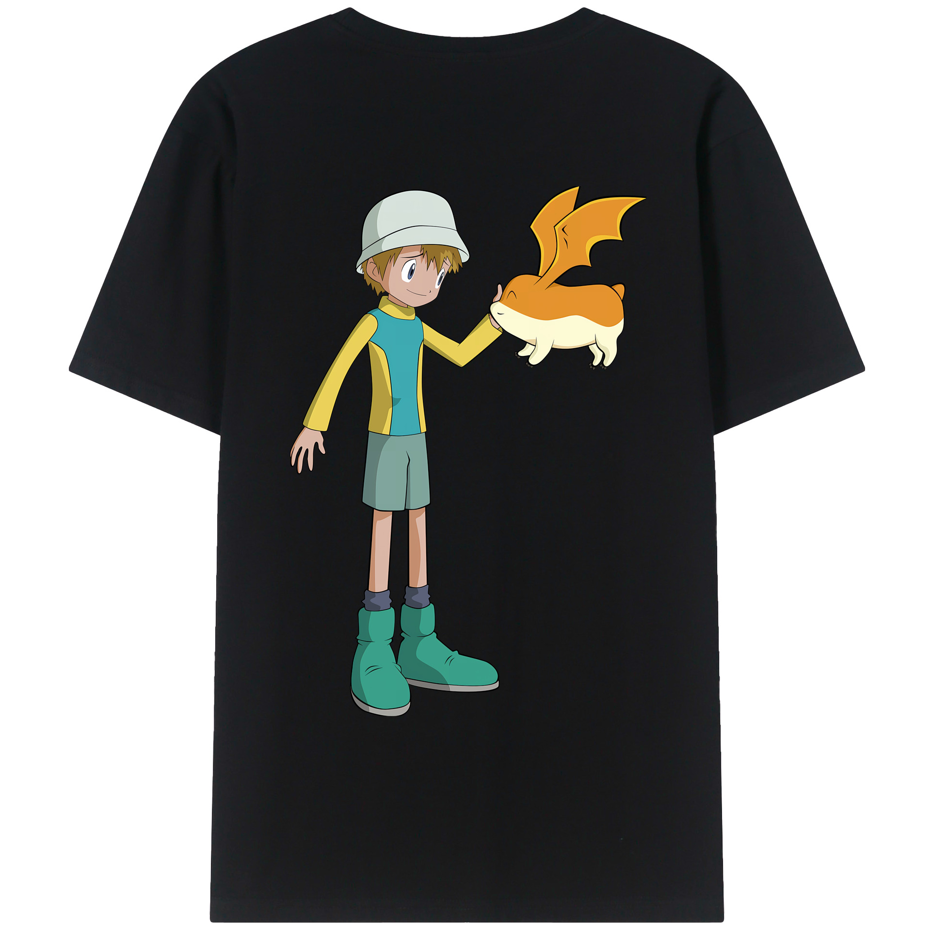 （画像用） Digimon デジタルモンスター/デジモン 綿100％ メンズ半袖Tシャツ（バックプリント） 通気性