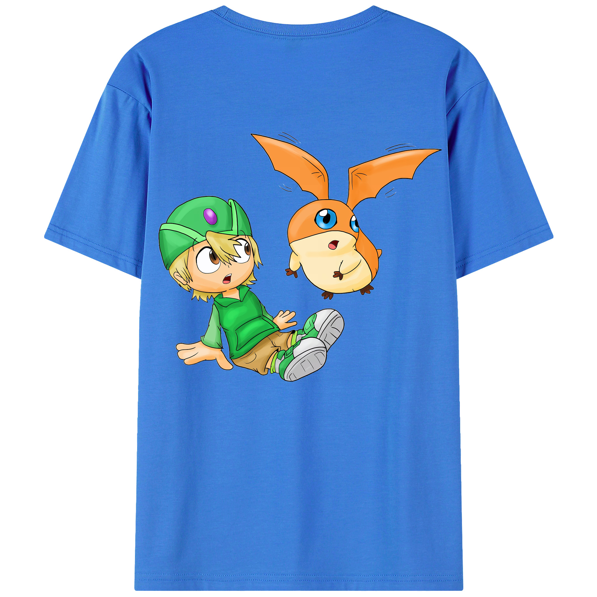 （画像用） Digimon デジタルモンスター/デジモン 綿100％ メンズ半袖Tシャツ（バックプリント） 通気性