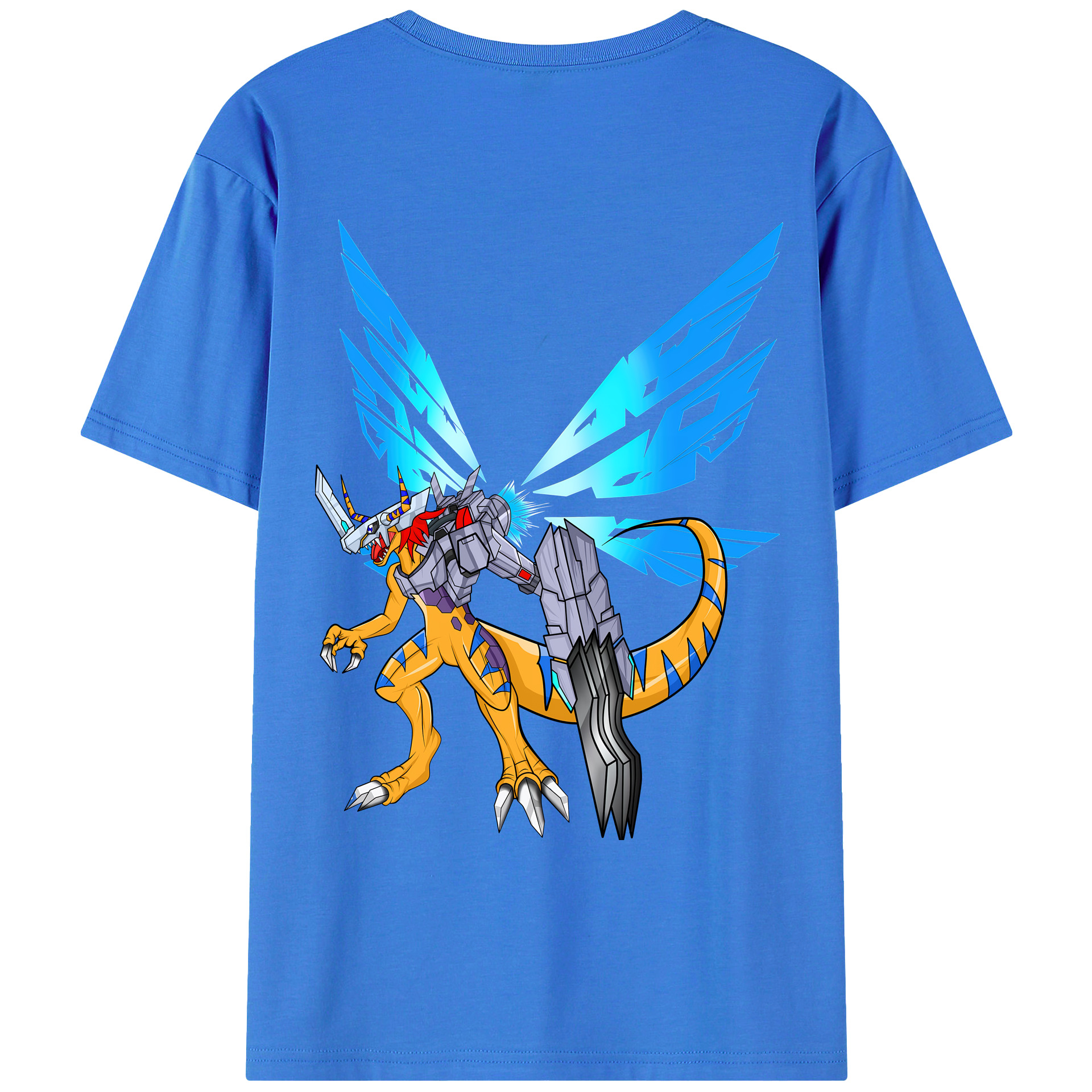 （画像用） Digimon デジタルモンスター/デジモン 綿100％ メンズ半袖Tシャツ（バックプリント） 通気性