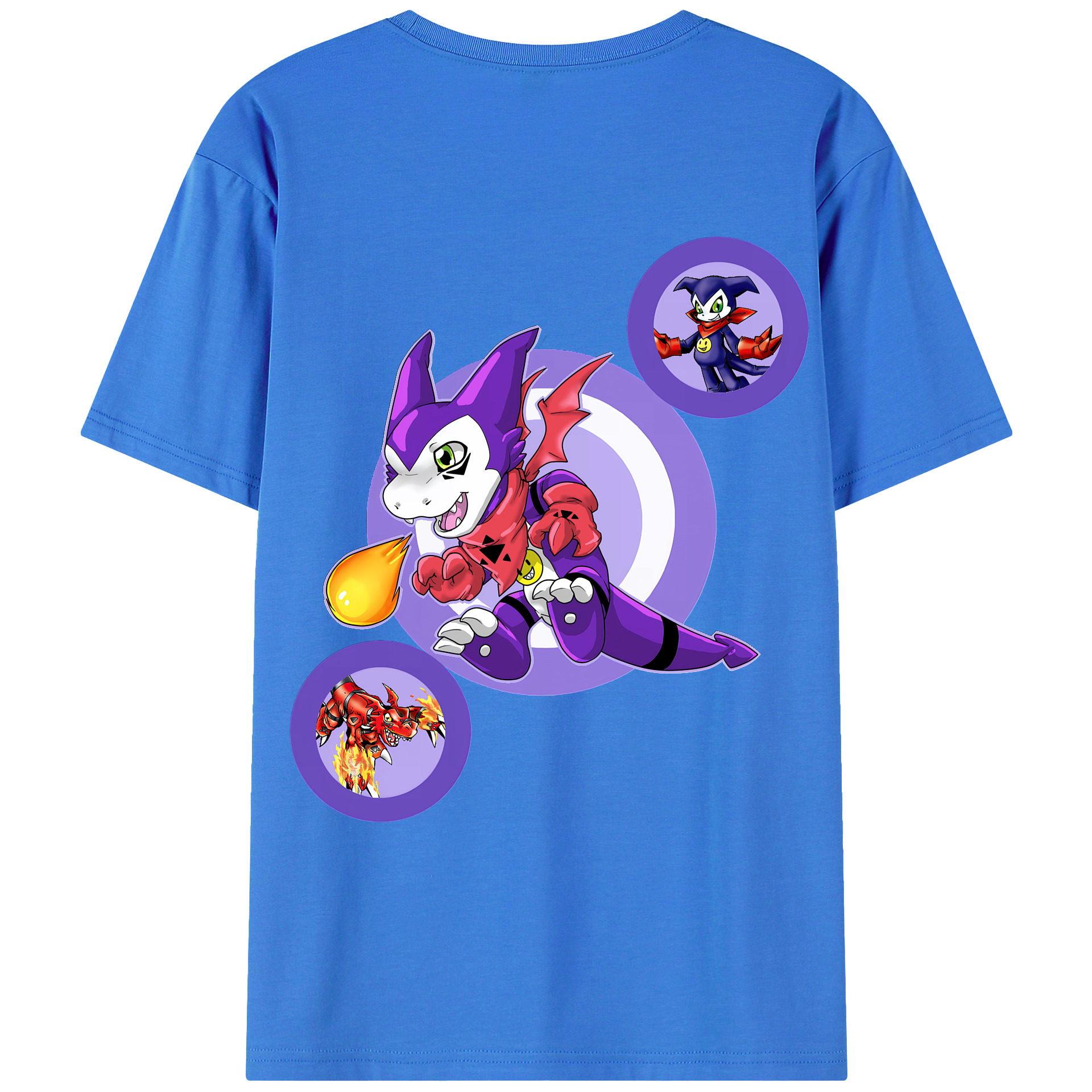 （画像用） Digimon デジタルモンスター/デジモン 綿100％ メンズ半袖Tシャツ（バックプリント） 通気性