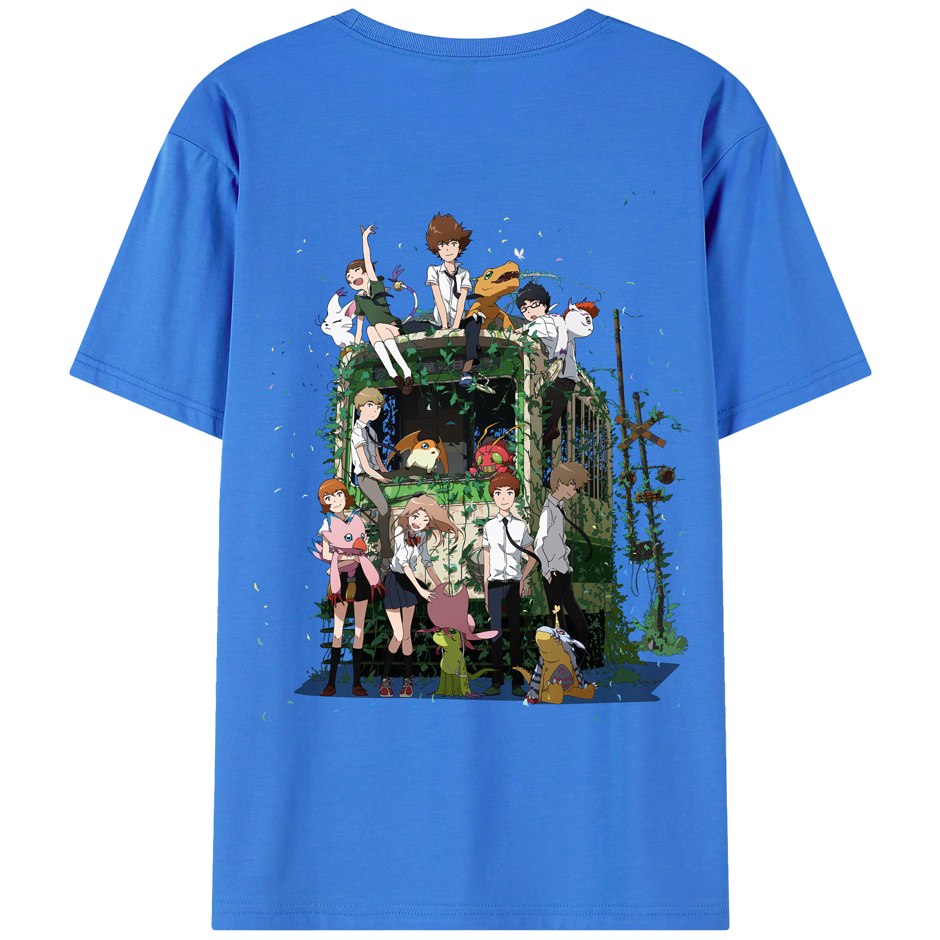 （画像用） Digimon デジタルモンスター/デジモン 綿100％ メンズ半袖Tシャツ（バックプリント） 通気性