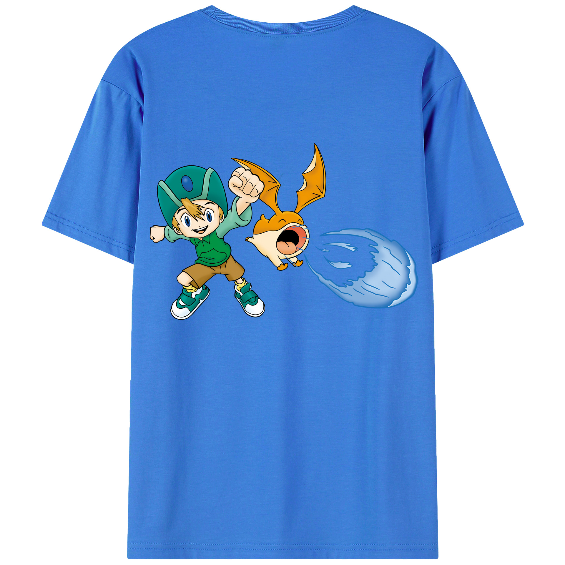 （画像用） Digimon デジタルモンスター/デジモン 綿100％ メンズ半袖Tシャツ（バックプリント） 通気性