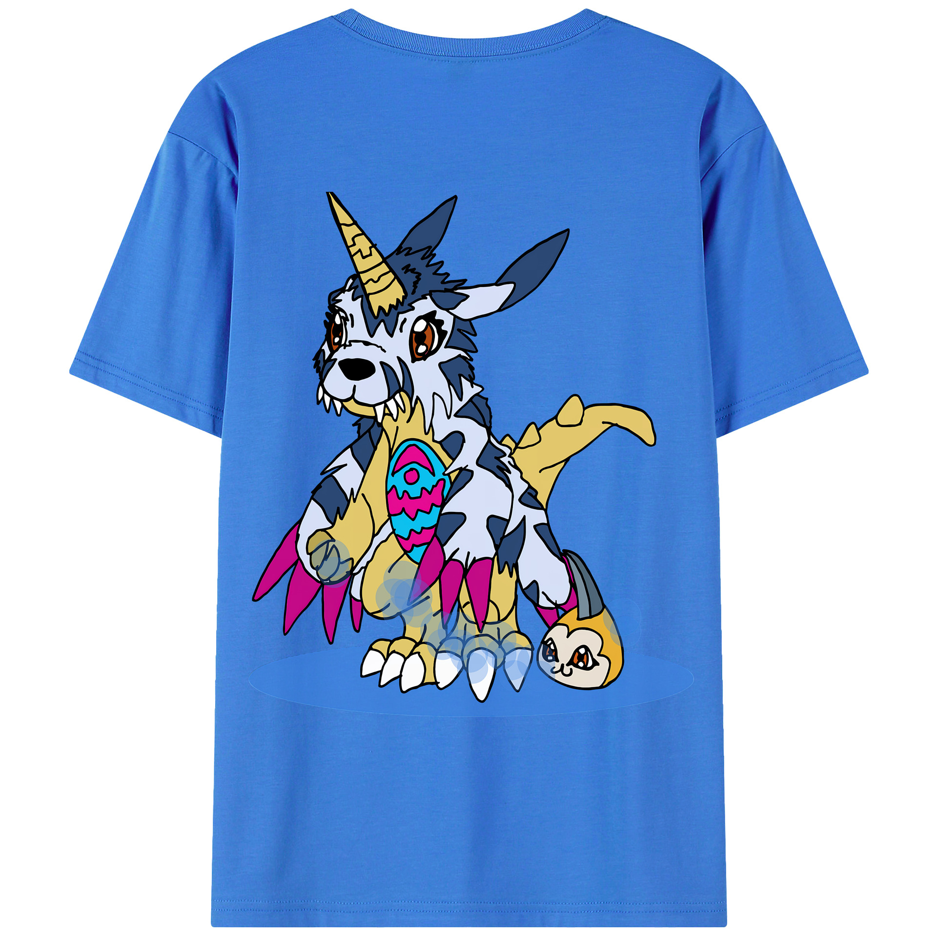 （画像用） Digimon デジタルモンスター/デジモン 綿100％ メンズ半袖Tシャツ（バックプリント） 通気性