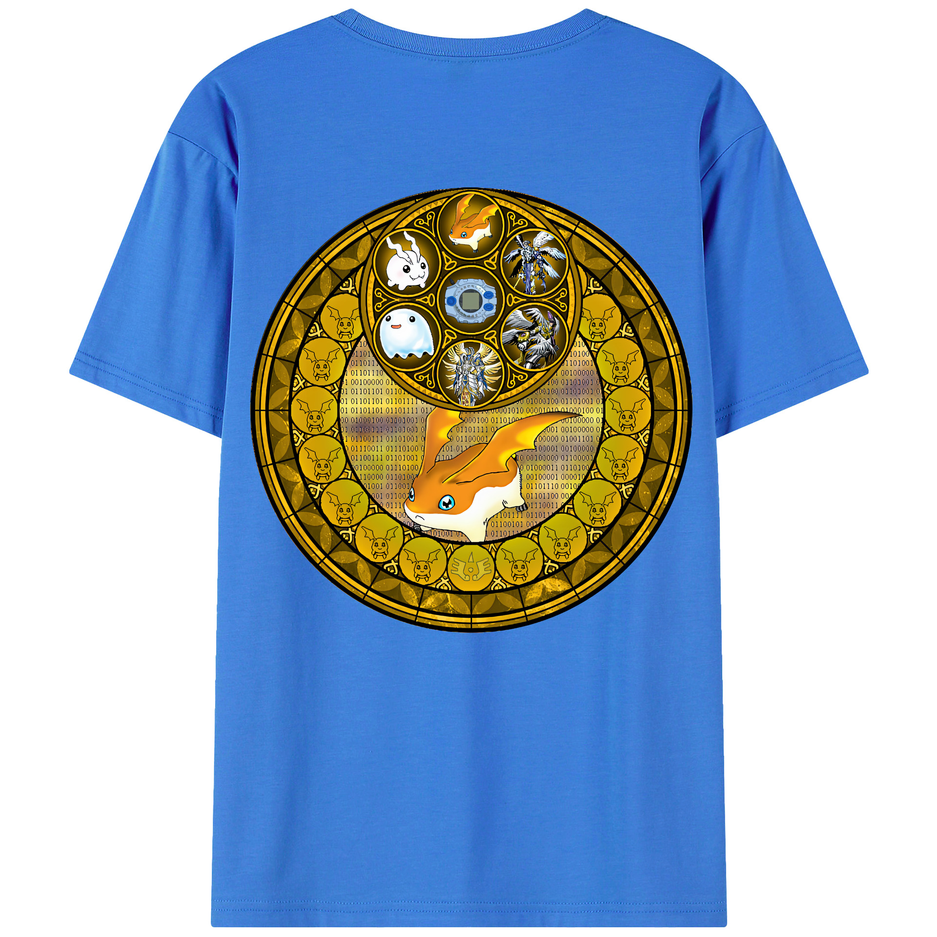 （画像用） Digimon デジタルモンスター/デジモン 綿100％ メンズ半袖Tシャツ（バックプリント） 通気性