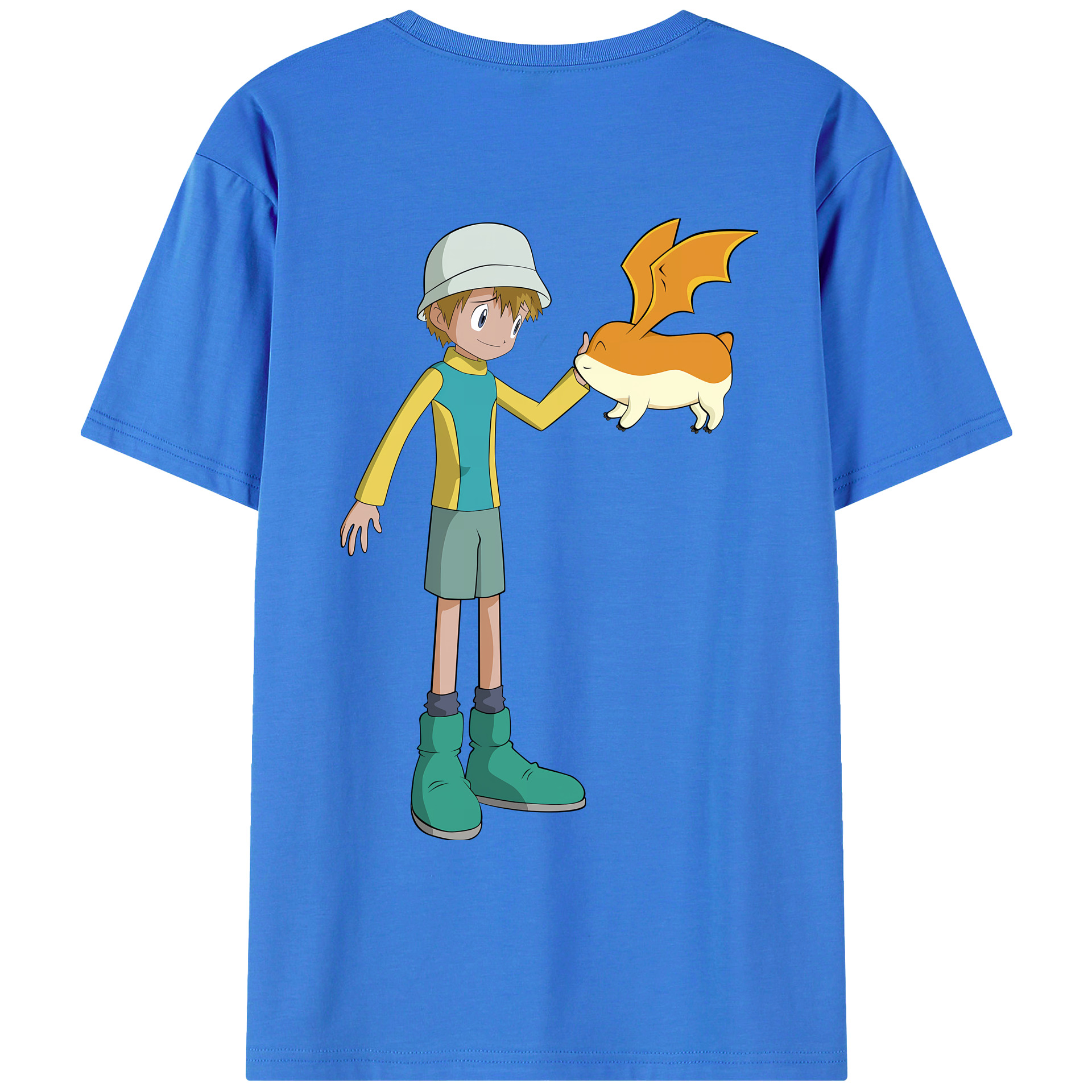 （画像用） Digimon デジタルモンスター/デジモン 綿100％ メンズ半袖Tシャツ（バックプリント） 通気性