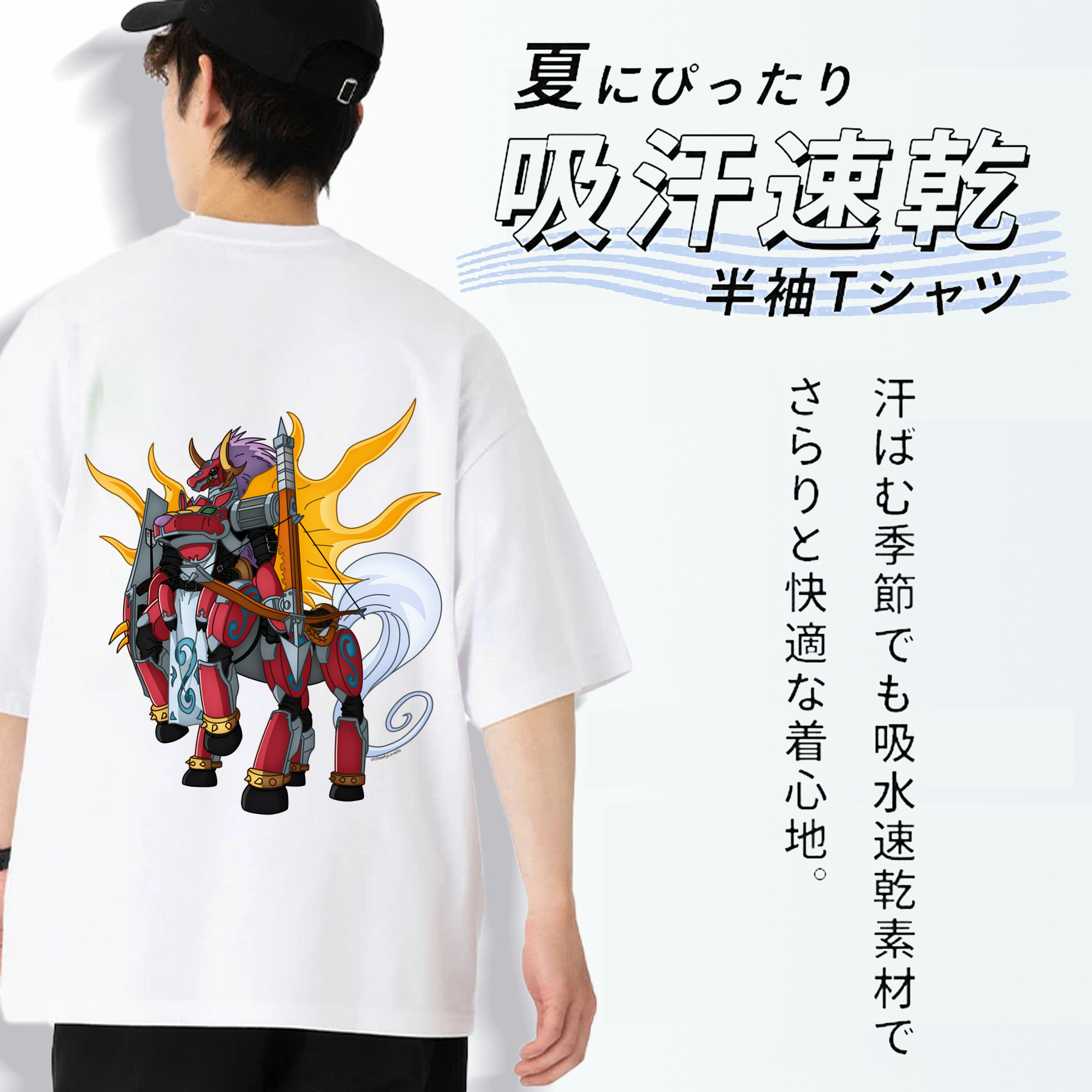 Digimon デジタルモンスター/デジモン 綿100％ メンズ半袖Tシャツ（バックプリント） 通気性
