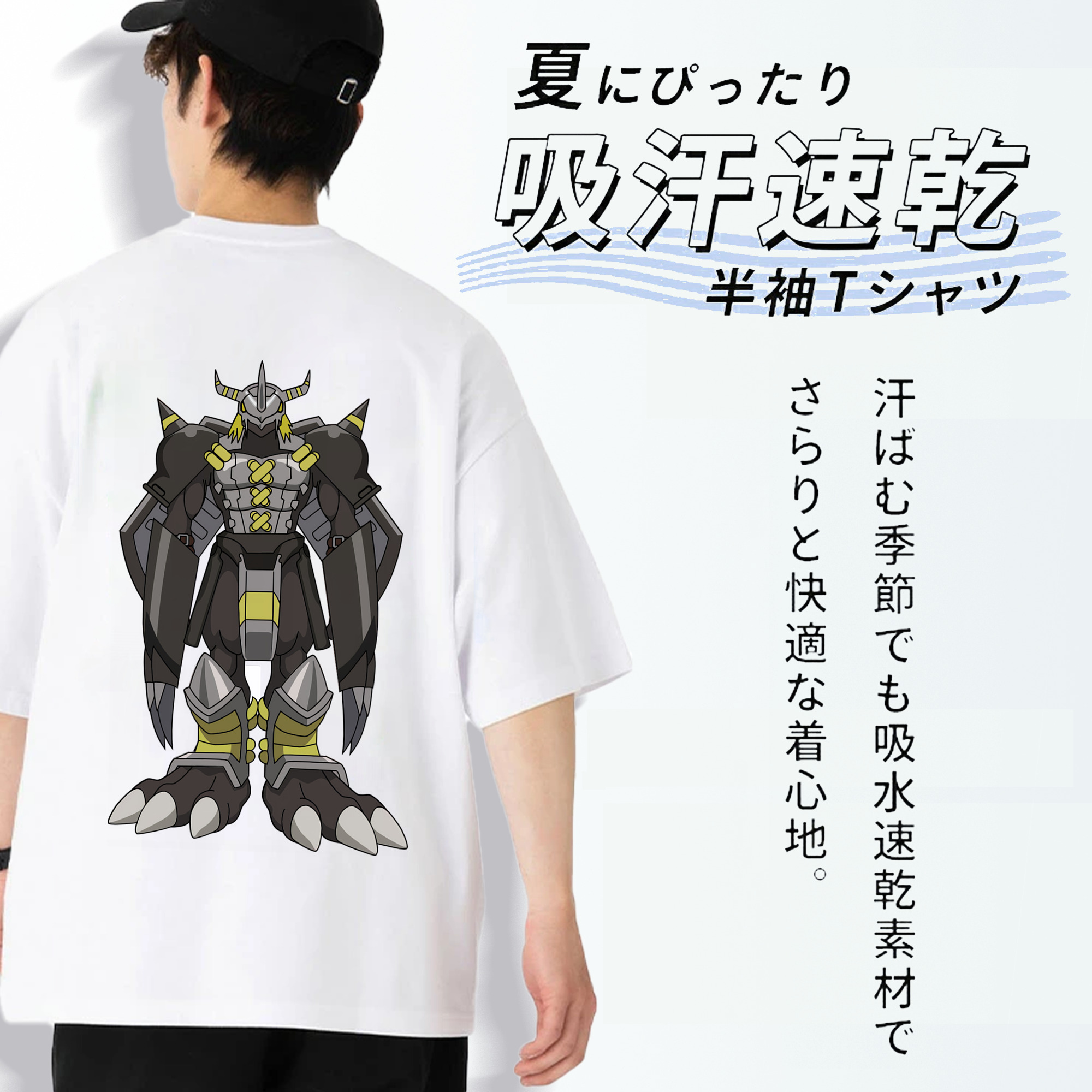 Digimon デジタルモンスター/デジモン 綿100％ メンズ半袖Tシャツ（バックプリント） 通気性