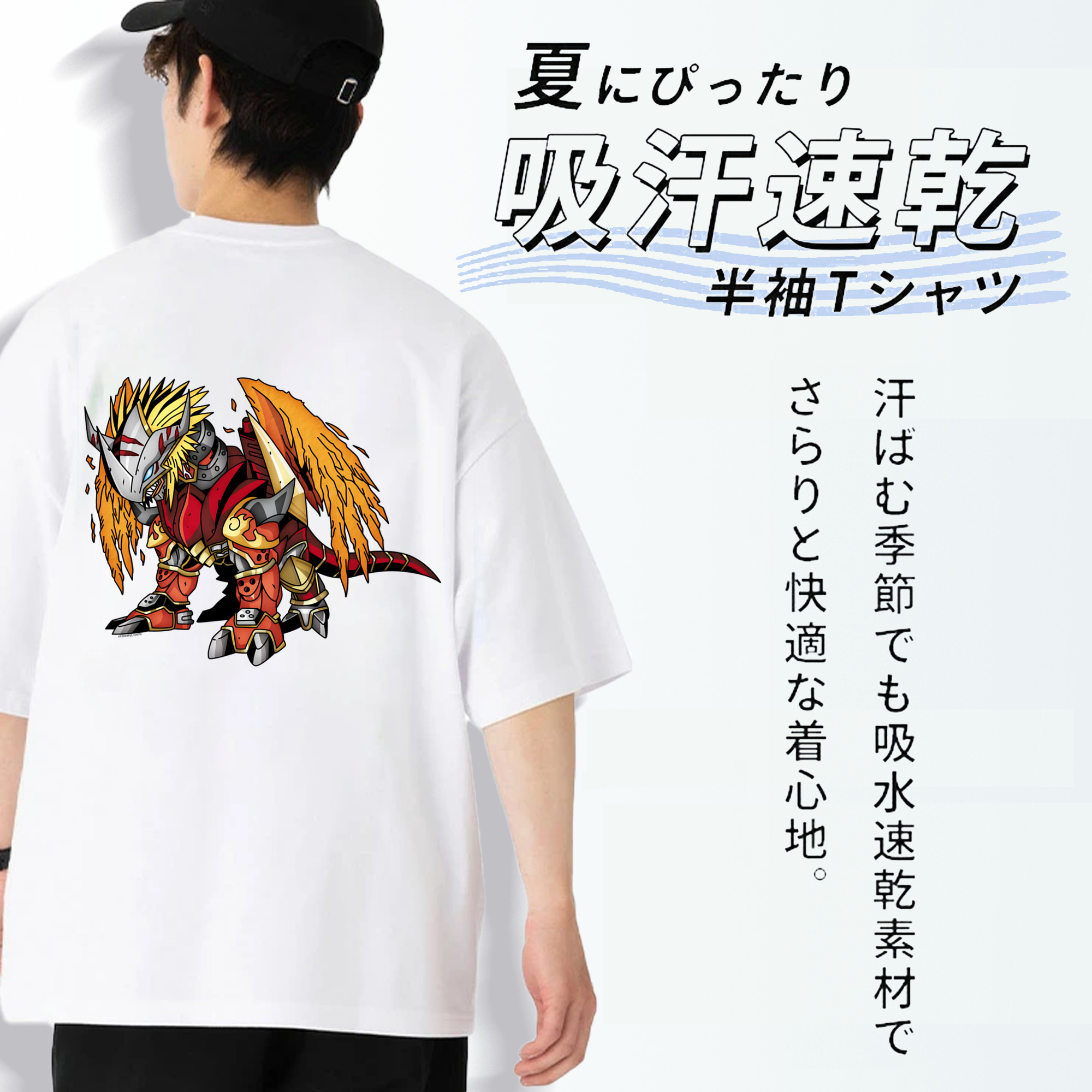 Digimon デジタルモンスター/デジモン 綿100％ メンズ半袖Tシャツ（バックプリント） 通気性