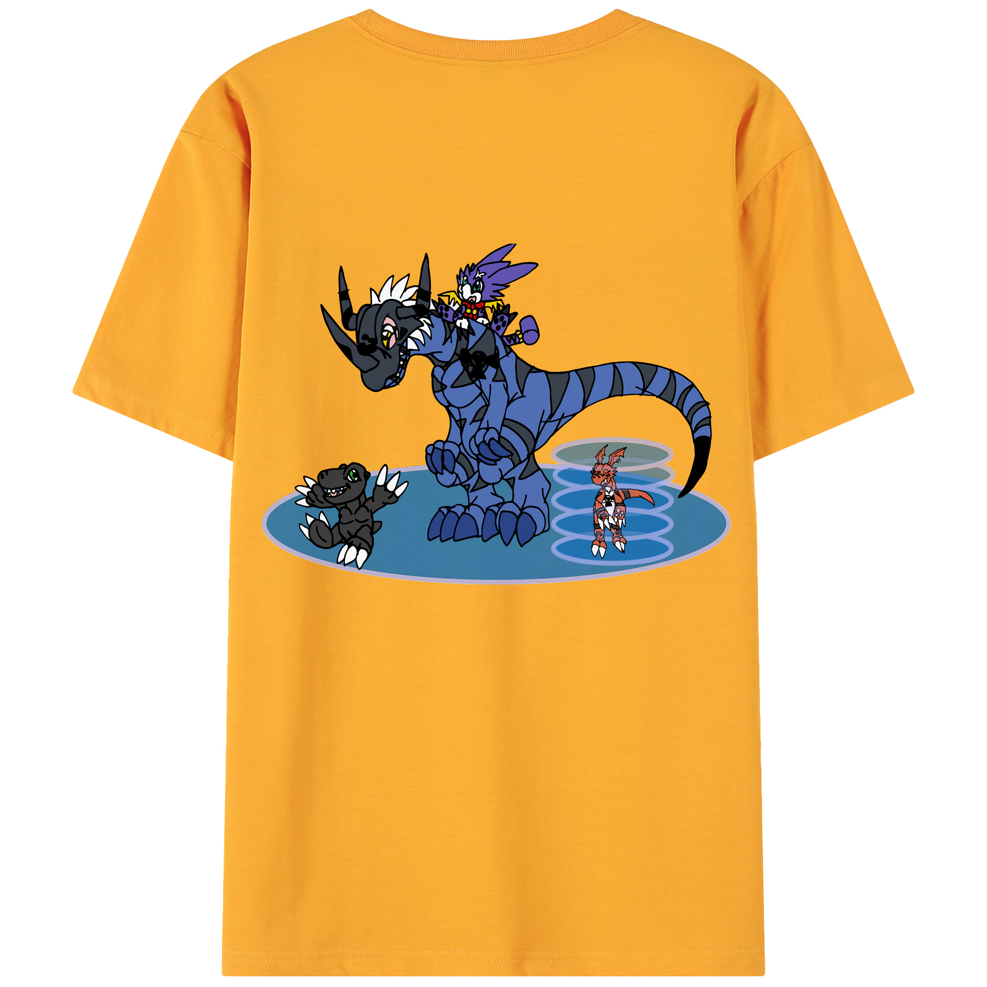 （画像用） Digimon デジタルモンスター/デジモン 綿100％ メンズ半袖Tシャツ（バックプリント） 通気性