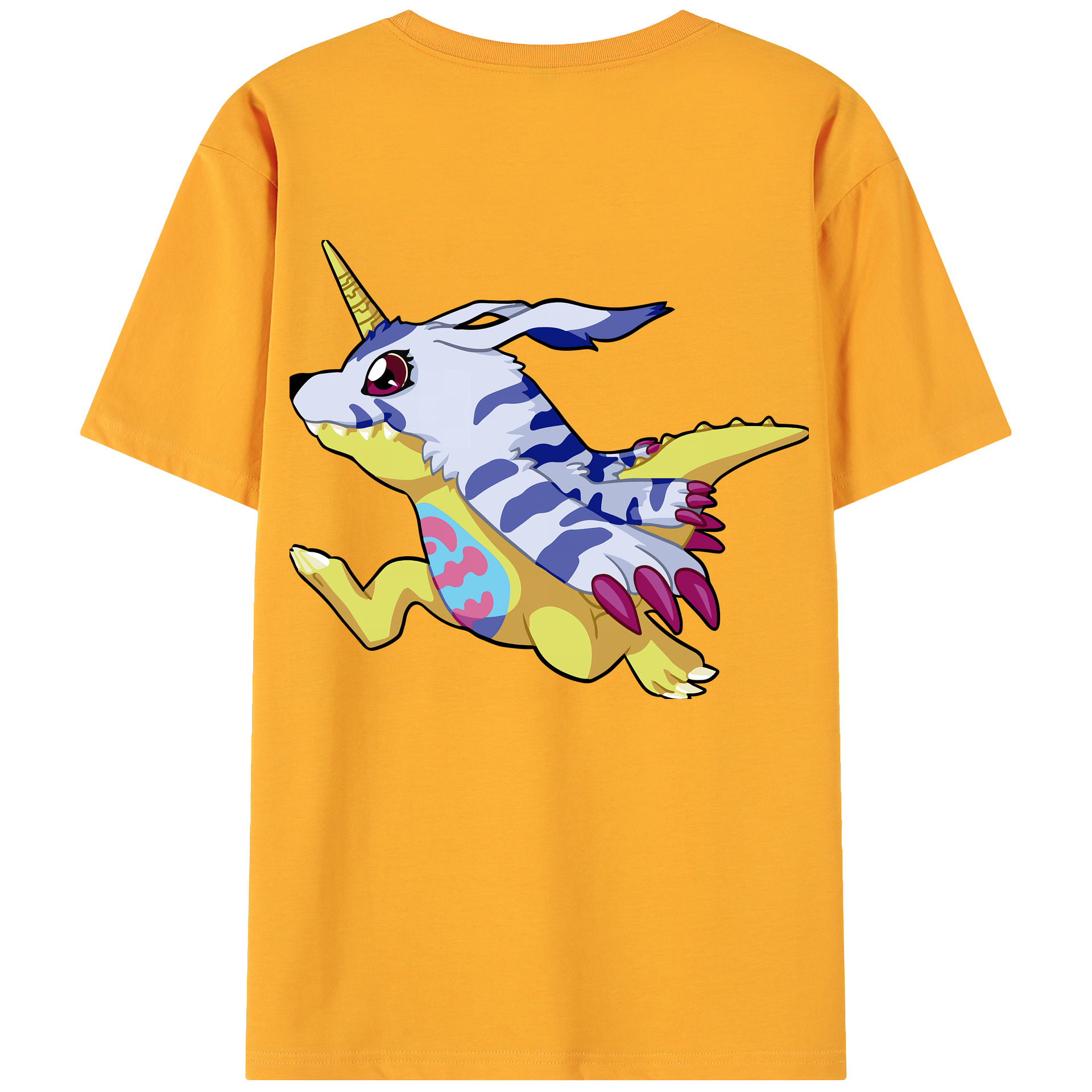 （画像用） Digimon デジタルモンスター/デジモン 綿100％ メンズ半袖Tシャツ（バックプリント） 通気性