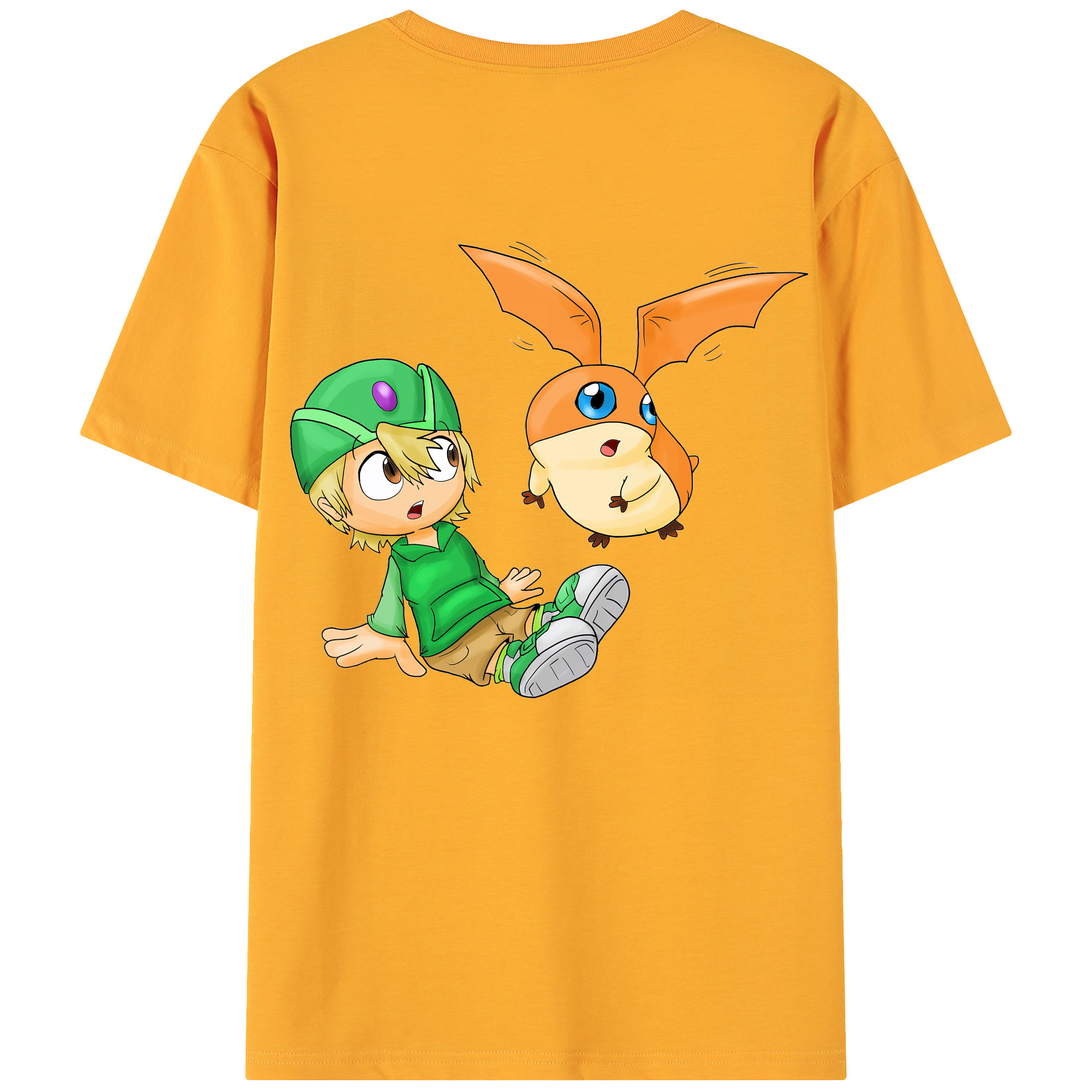 （画像用） Digimon デジタルモンスター/デジモン 綿100％ メンズ半袖Tシャツ（バックプリント） 通気性