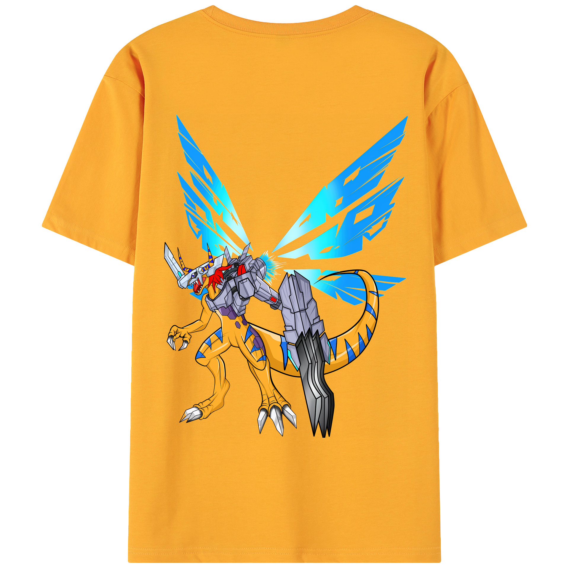 （画像用） Digimon デジタルモンスター/デジモン 綿100％ メンズ半袖Tシャツ（バックプリント） 通気性