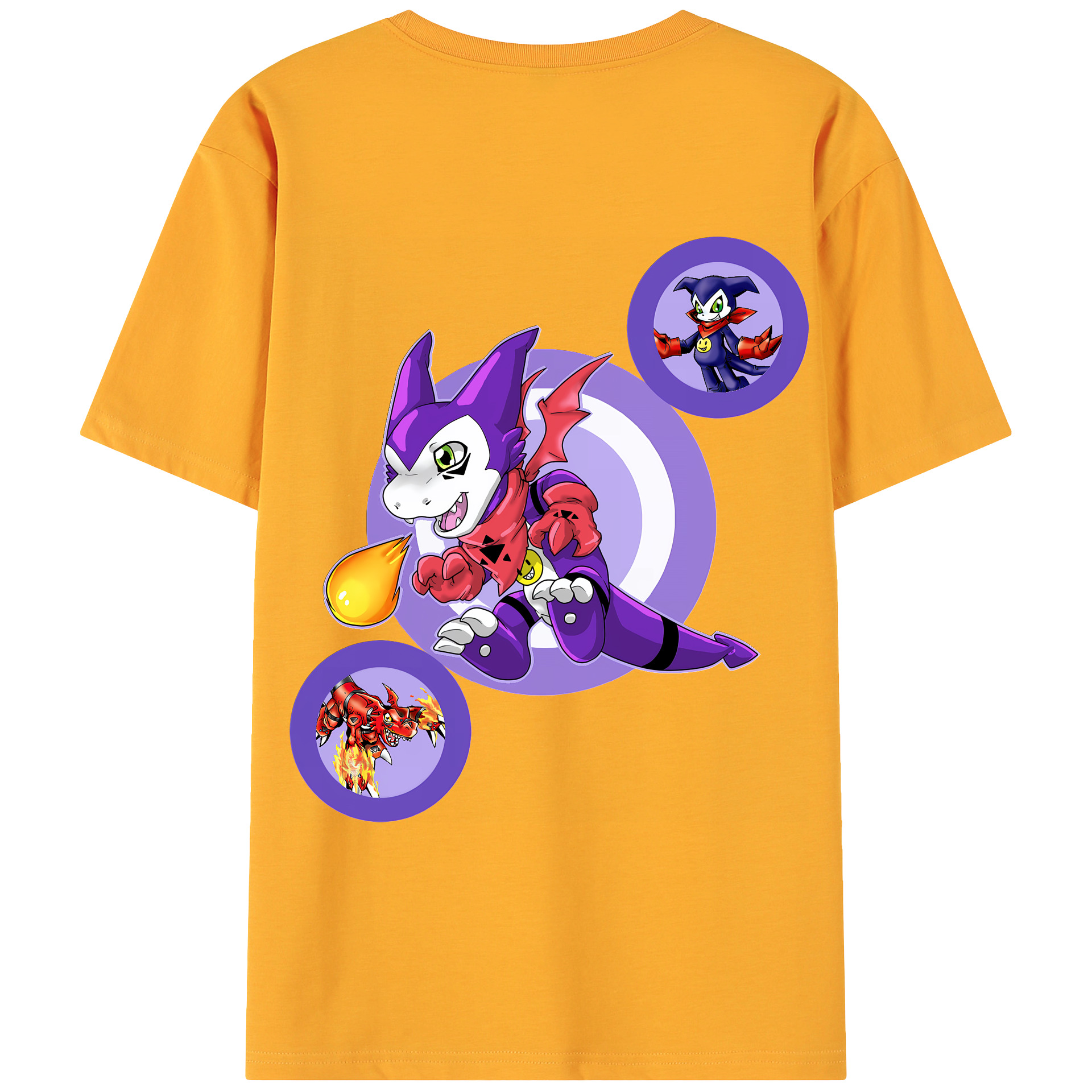 （画像用） Digimon デジタルモンスター/デジモン 綿100％ メンズ半袖Tシャツ（バックプリント） 通気性
