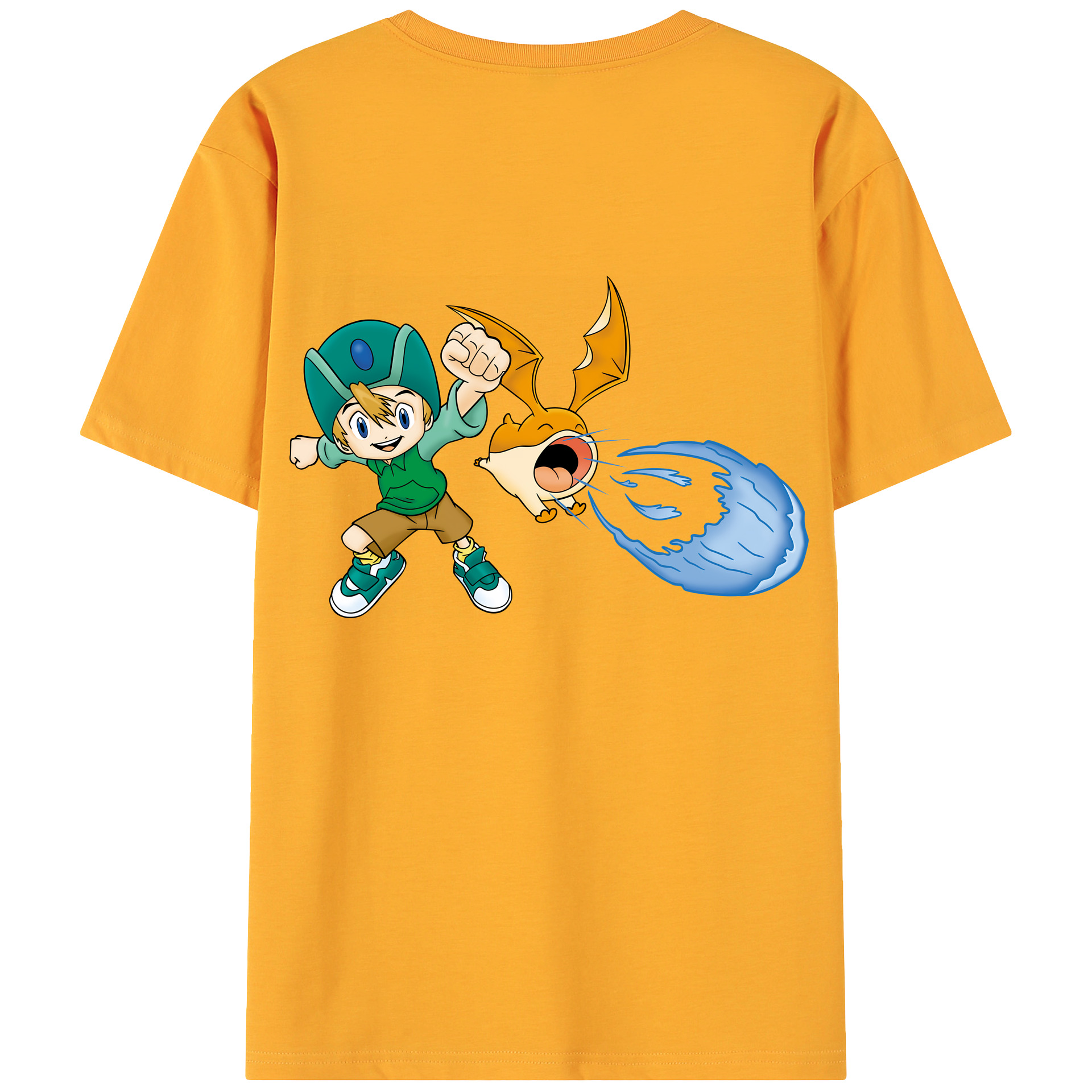 （画像用） Digimon デジタルモンスター/デジモン 綿100％ メンズ半袖Tシャツ（バックプリント） 通気性