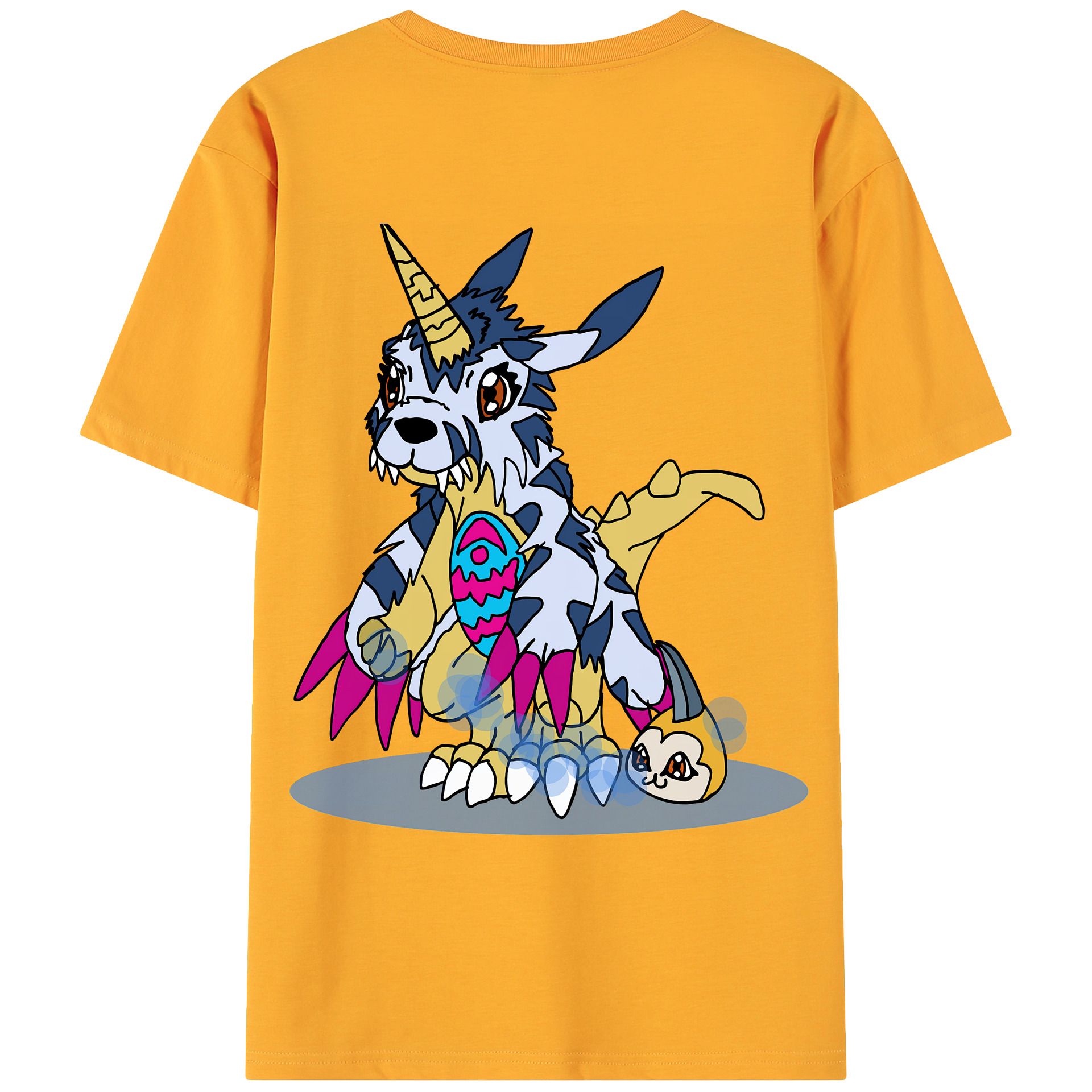 （画像用） Digimon デジタルモンスター/デジモン 綿100％ メンズ半袖Tシャツ（バックプリント） 通気性