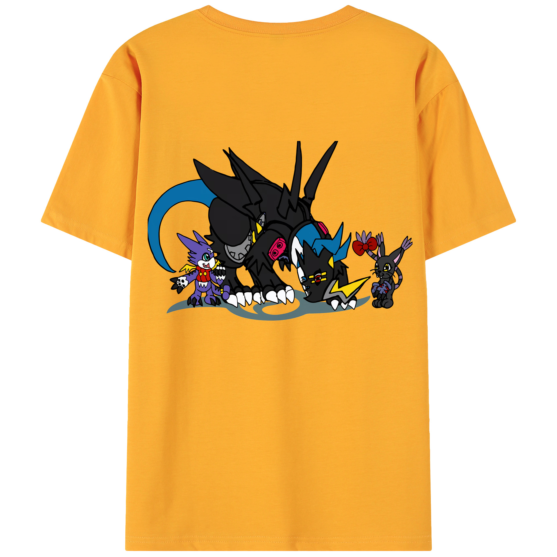 （画像用） Digimon デジタルモンスター/デジモン 綿100％ メンズ半袖Tシャツ（バックプリント） 通気性