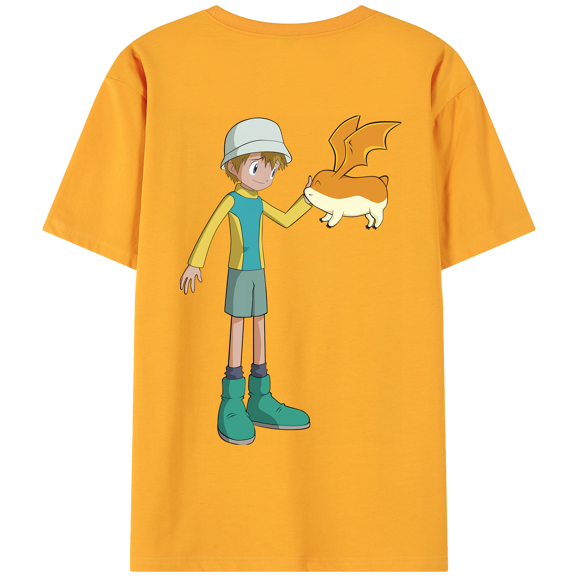 （画像用） Digimon デジタルモンスター/デジモン 綿100％ メンズ半袖Tシャツ（バックプリント） 通気性