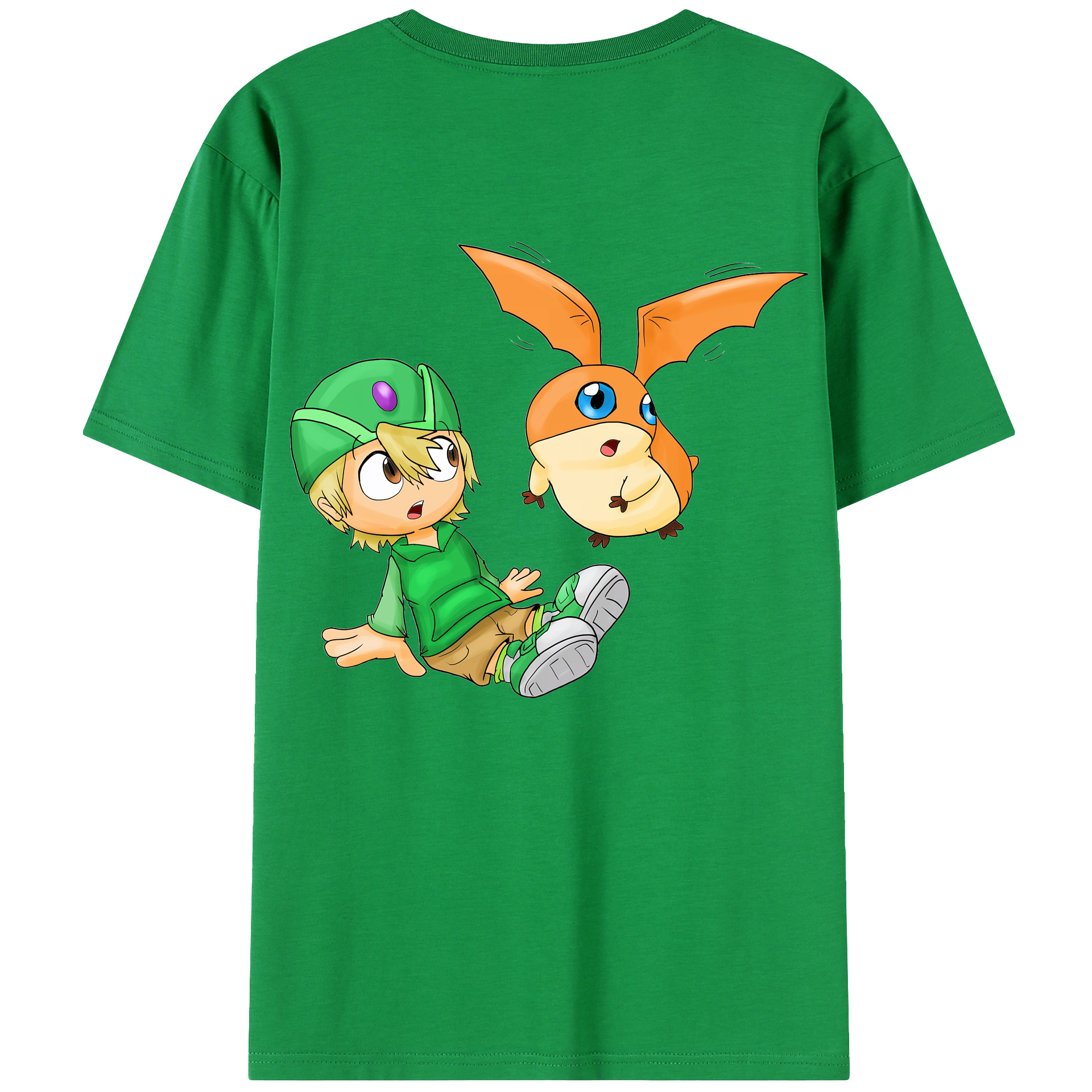 （画像用） Digimon デジタルモンスター/デジモン 綿100％ メンズ半袖Tシャツ（バックプリント） 通気性