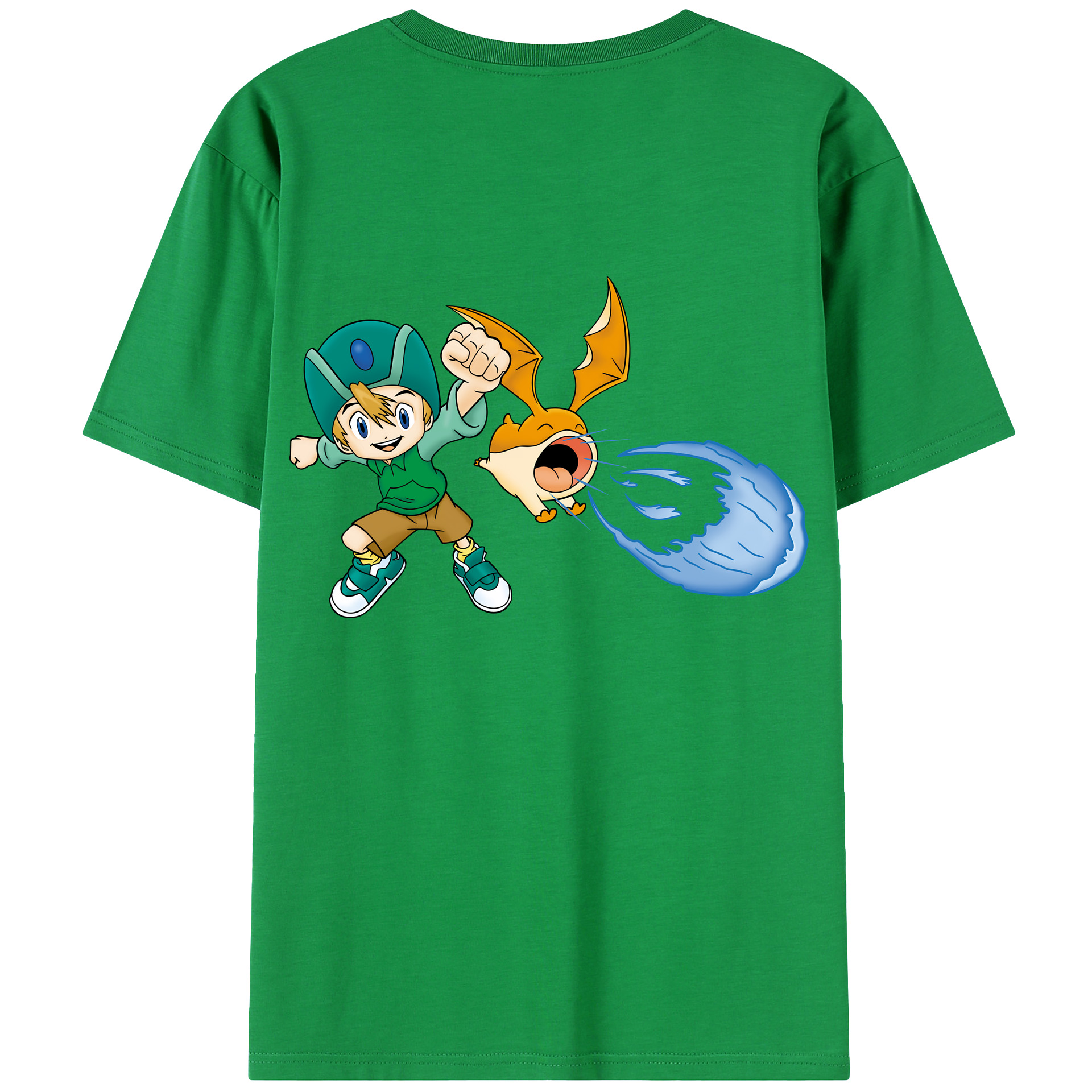 （画像用） Digimon デジタルモンスター/デジモン 綿100％ メンズ半袖Tシャツ（バックプリント） 通気性
