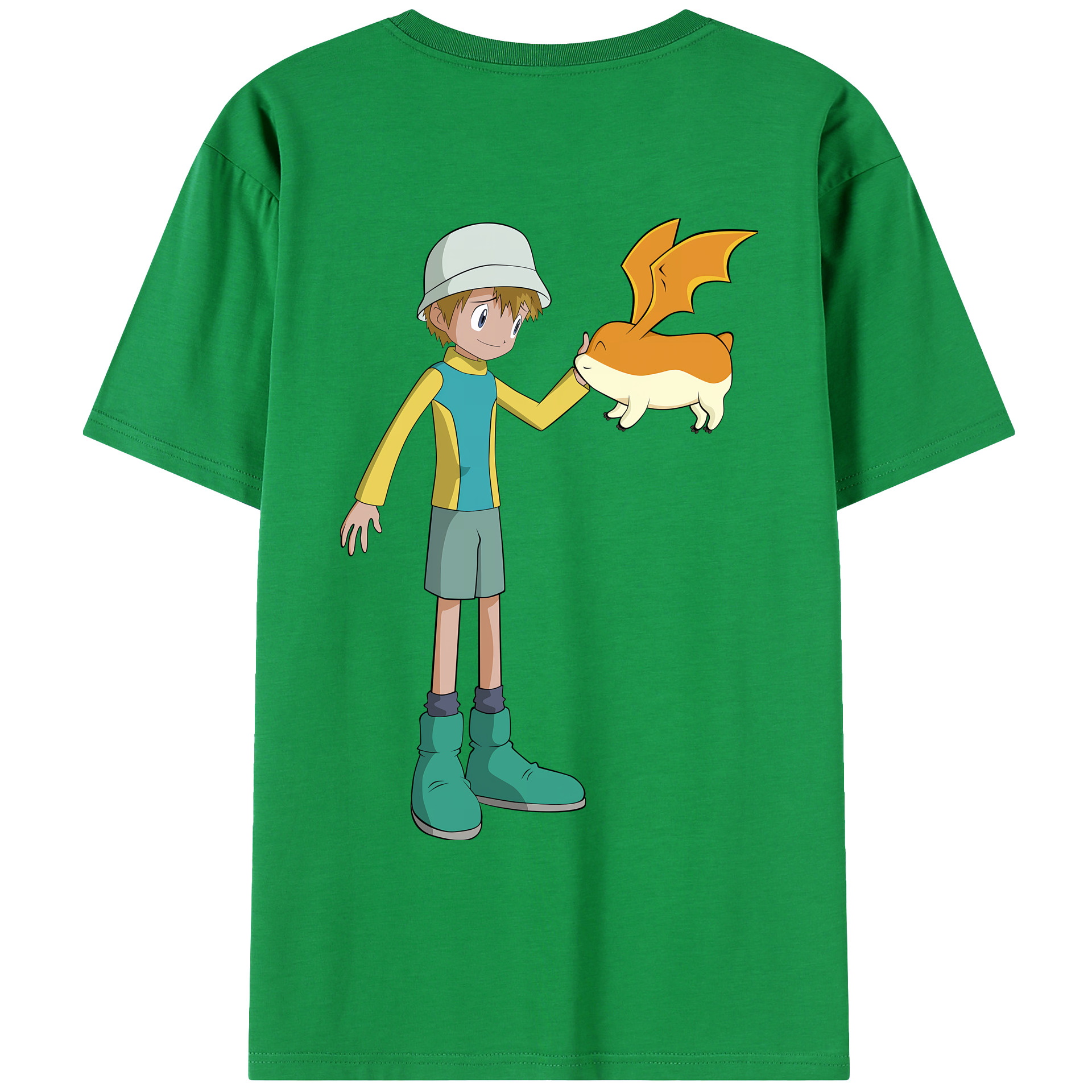 （画像用） Digimon デジタルモンスター/デジモン 綿100％ メンズ半袖Tシャツ（バックプリント） 通気性