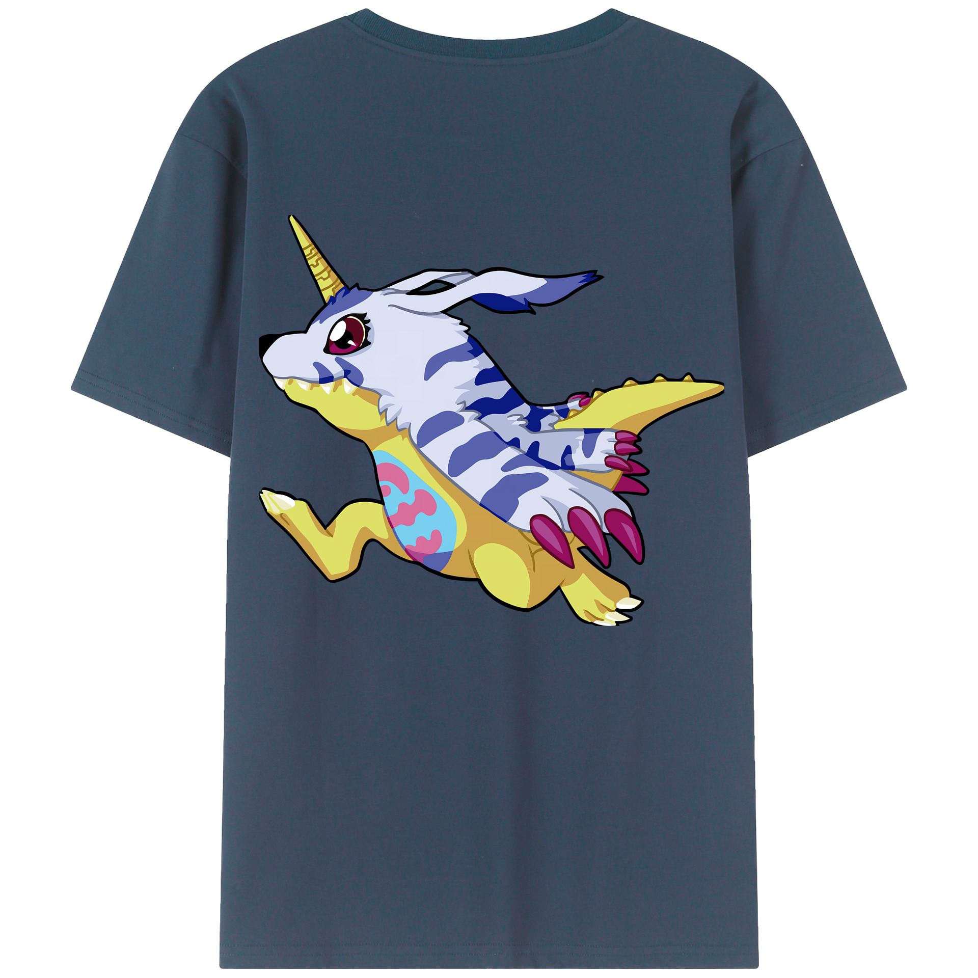 （画像用） Digimon デジタルモンスター/デジモン 綿100％ メンズ半袖Tシャツ（バックプリント） 通気性