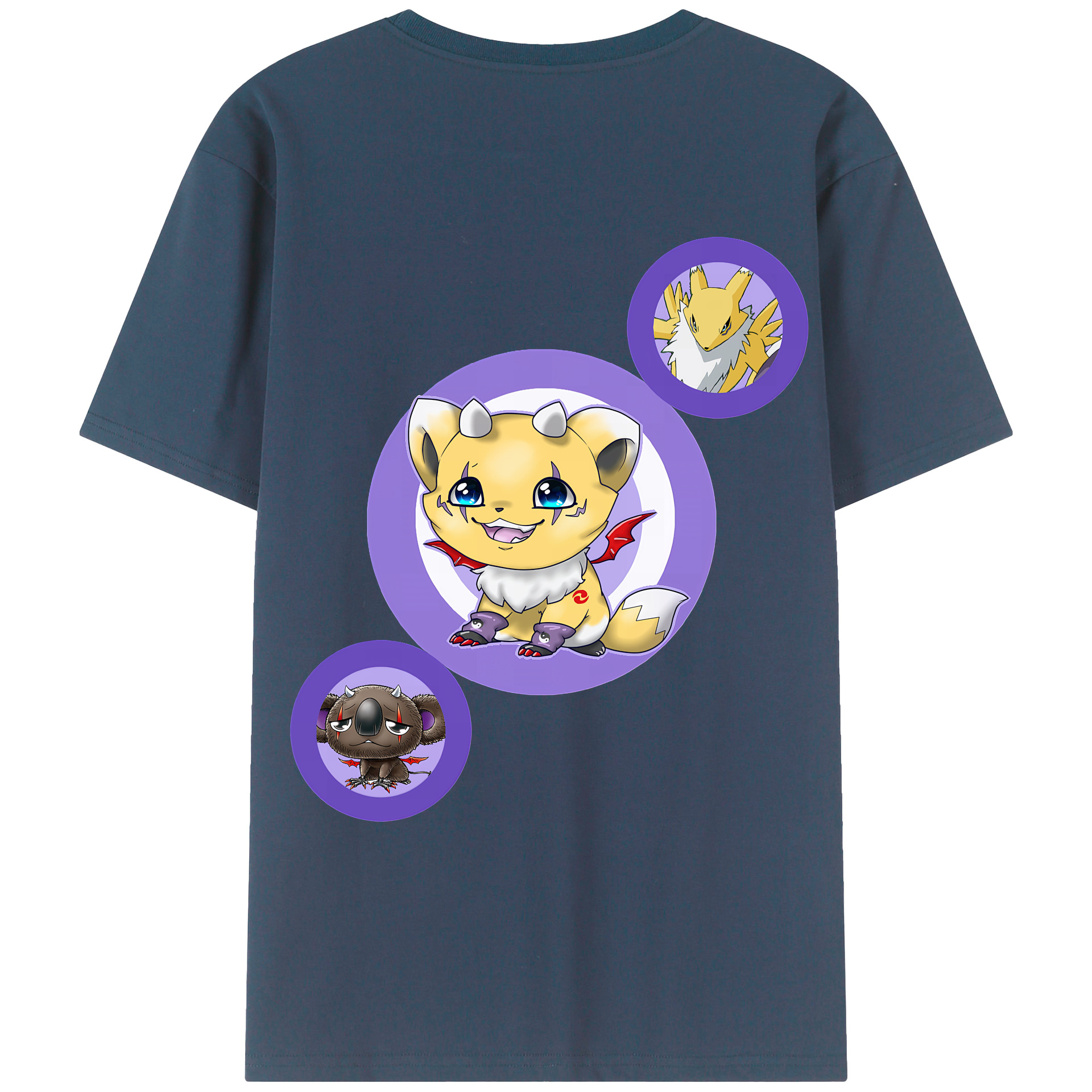 （画像用） Digimon デジタルモンスター/デジモン 綿100％ メンズ半袖Tシャツ（バックプリント） 通気性
