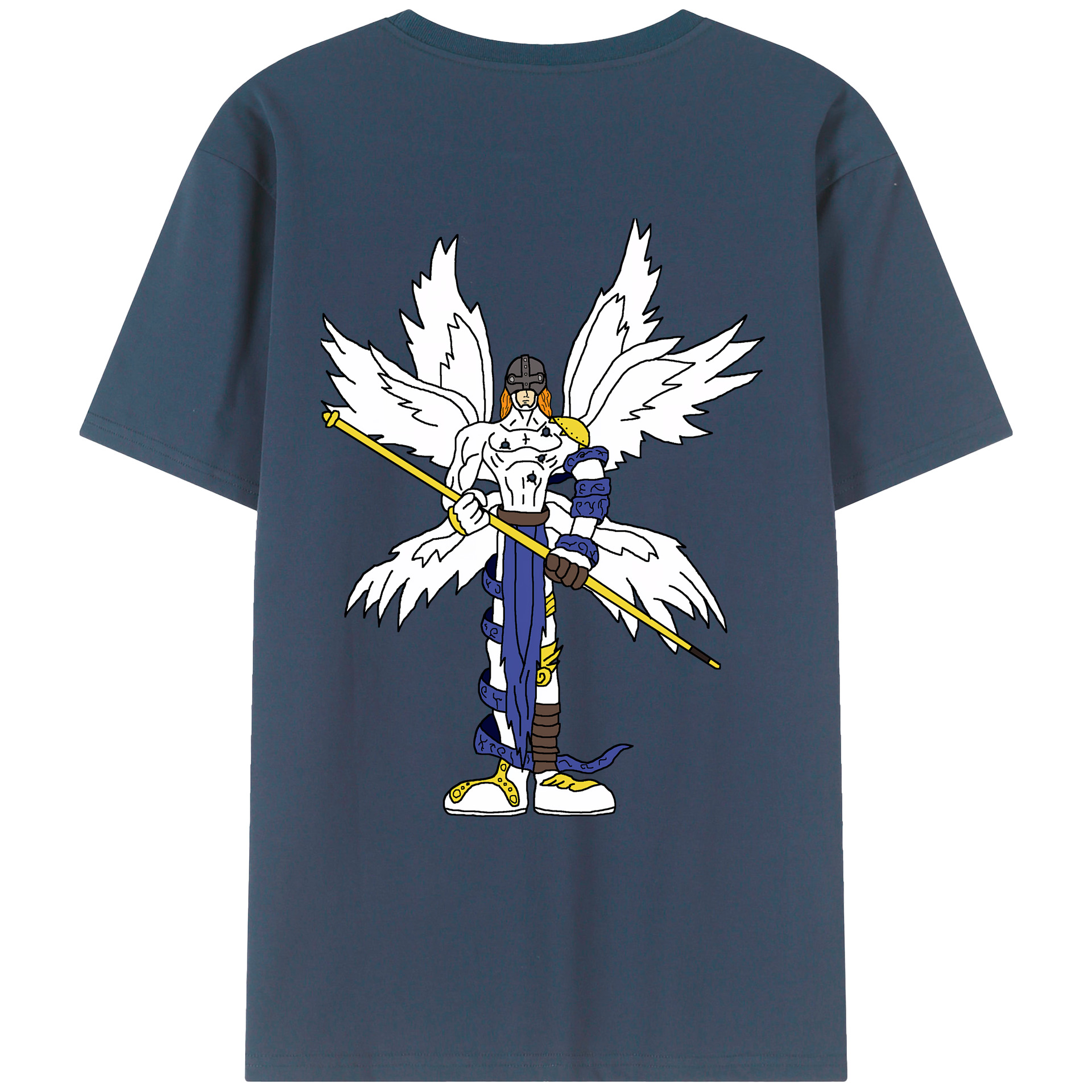 （画像用） Digimon デジタルモンスター/デジモン 綿100％ メンズ半袖Tシャツ（バックプリント） 通気性
