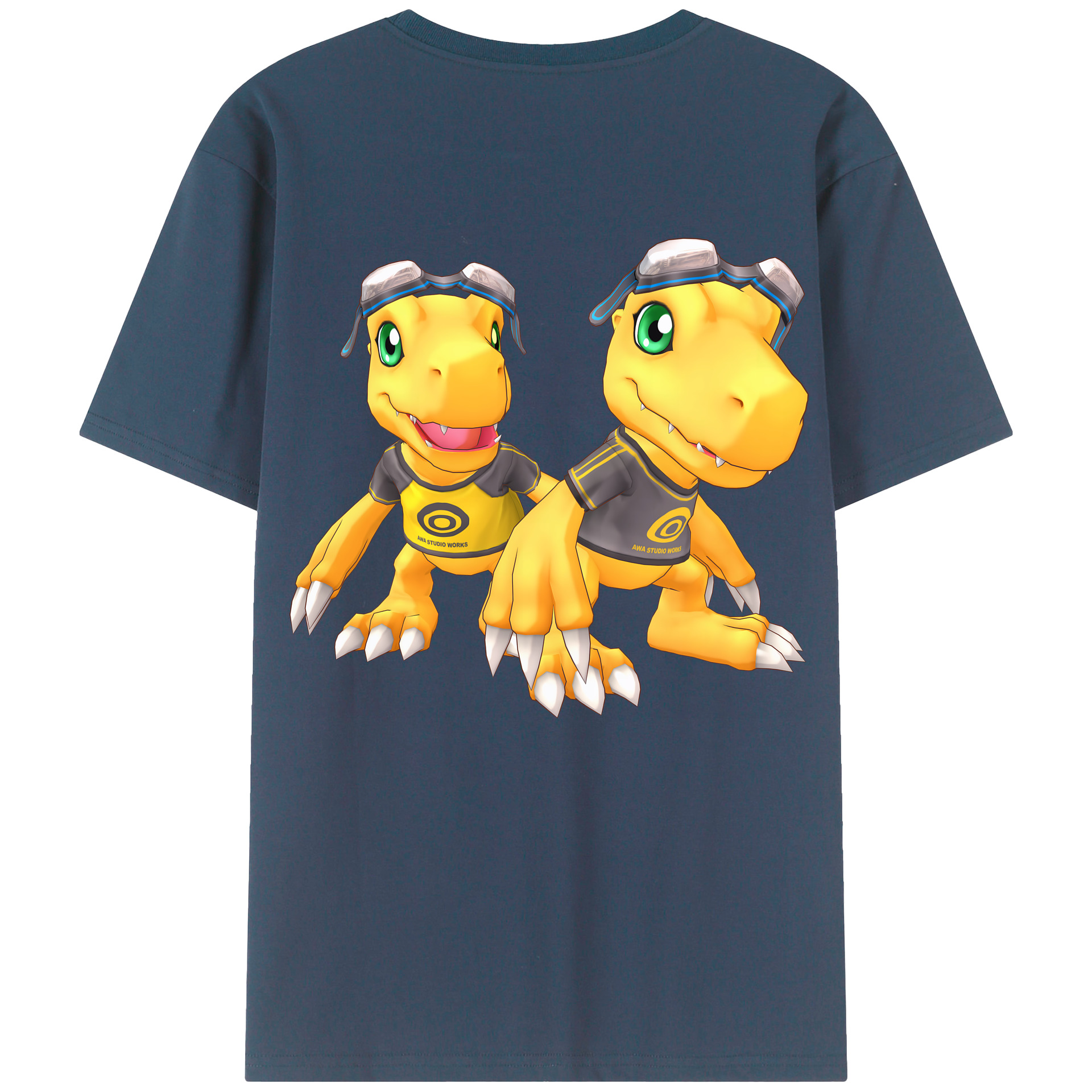 （画像用） Digimon デジタルモンスター/デジモン 綿100％ メンズ半袖Tシャツ（バックプリント） 通気性
