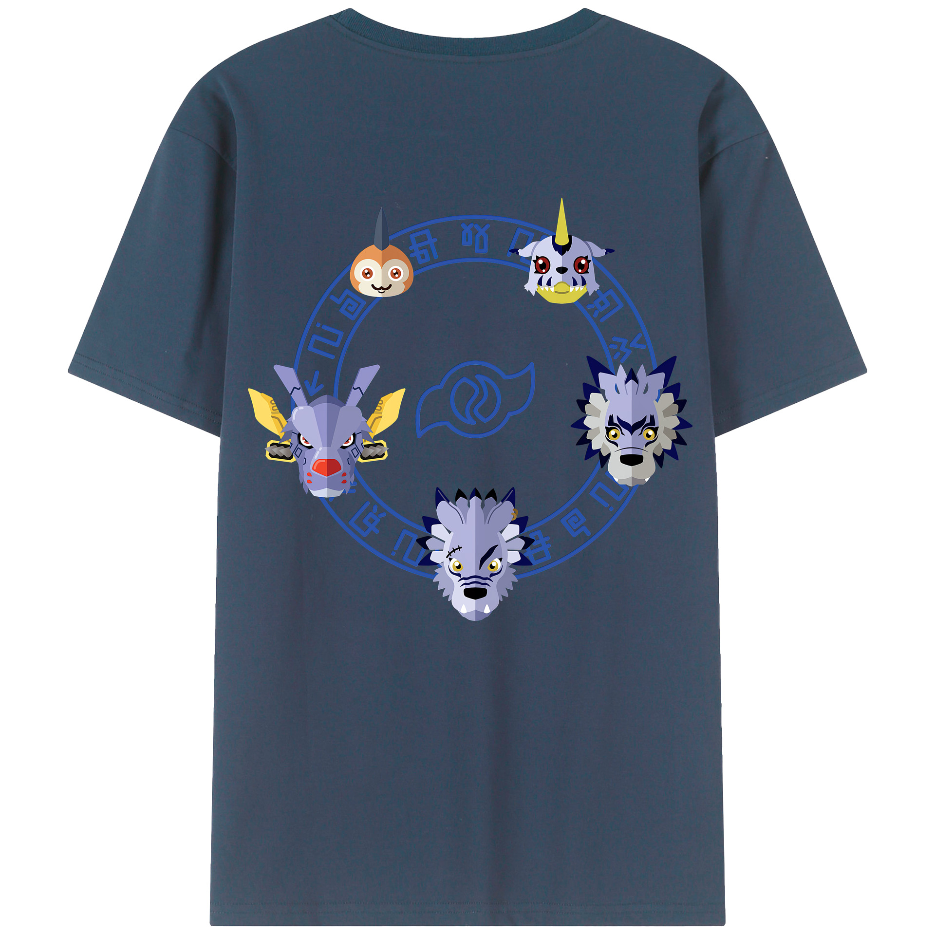 （画像用） Digimon デジタルモンスター/デジモン 綿100％ メンズ半袖Tシャツ（バックプリント） 通気性